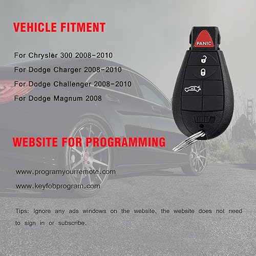 Miniatura 3 de Llavero Mushan M3N5WY783X - Paquete de 2 llaveros remotos con batería sin cortar para Chrysler 300 2008-2010 Fob para Dodge Challenger 2008-2010