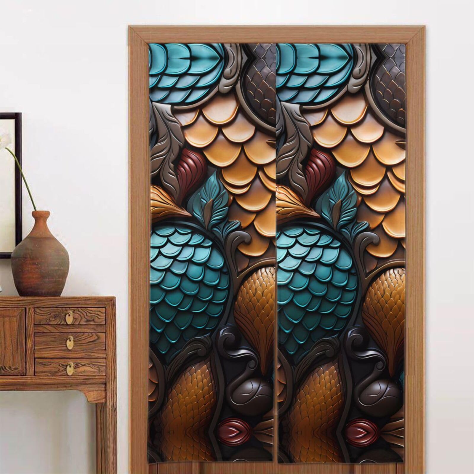 MTGFJD fishscale pattern Door curtain, blackout, suitable for bedrooms, windows, kitchen, etc., 86 x 143 cm.