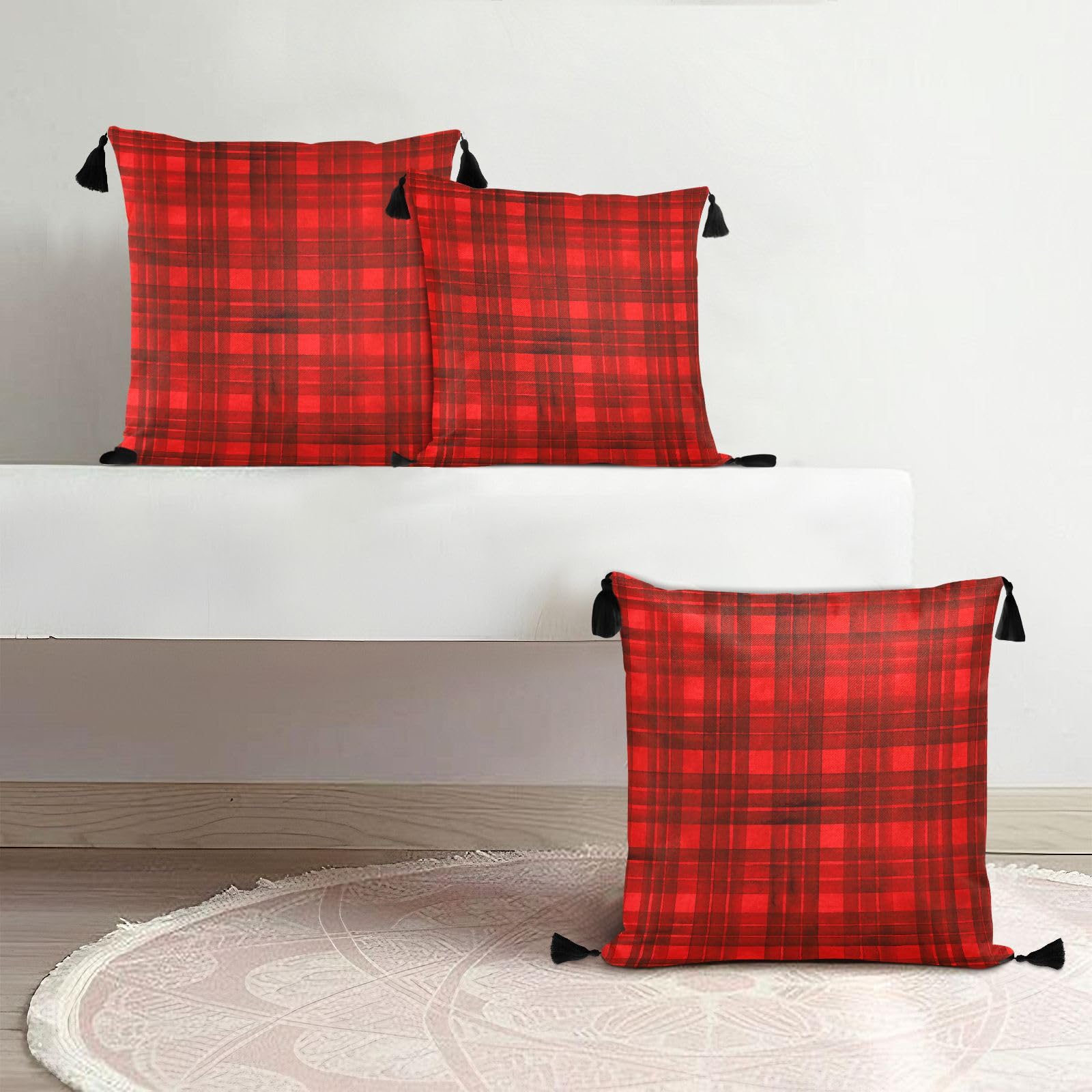 Set Di 2 Federe Per Cuscini Natalizie Rosse | 45x45 Cm In Poliestere | Con Cerniera Nascosta | Per Divano E Soggiorno