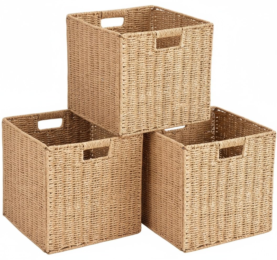 Lot de 3 paniers de rangement tressés,Kallax panier de rangement étagère pliable,boîte d'étagère Storage Box 28x28x28 cm