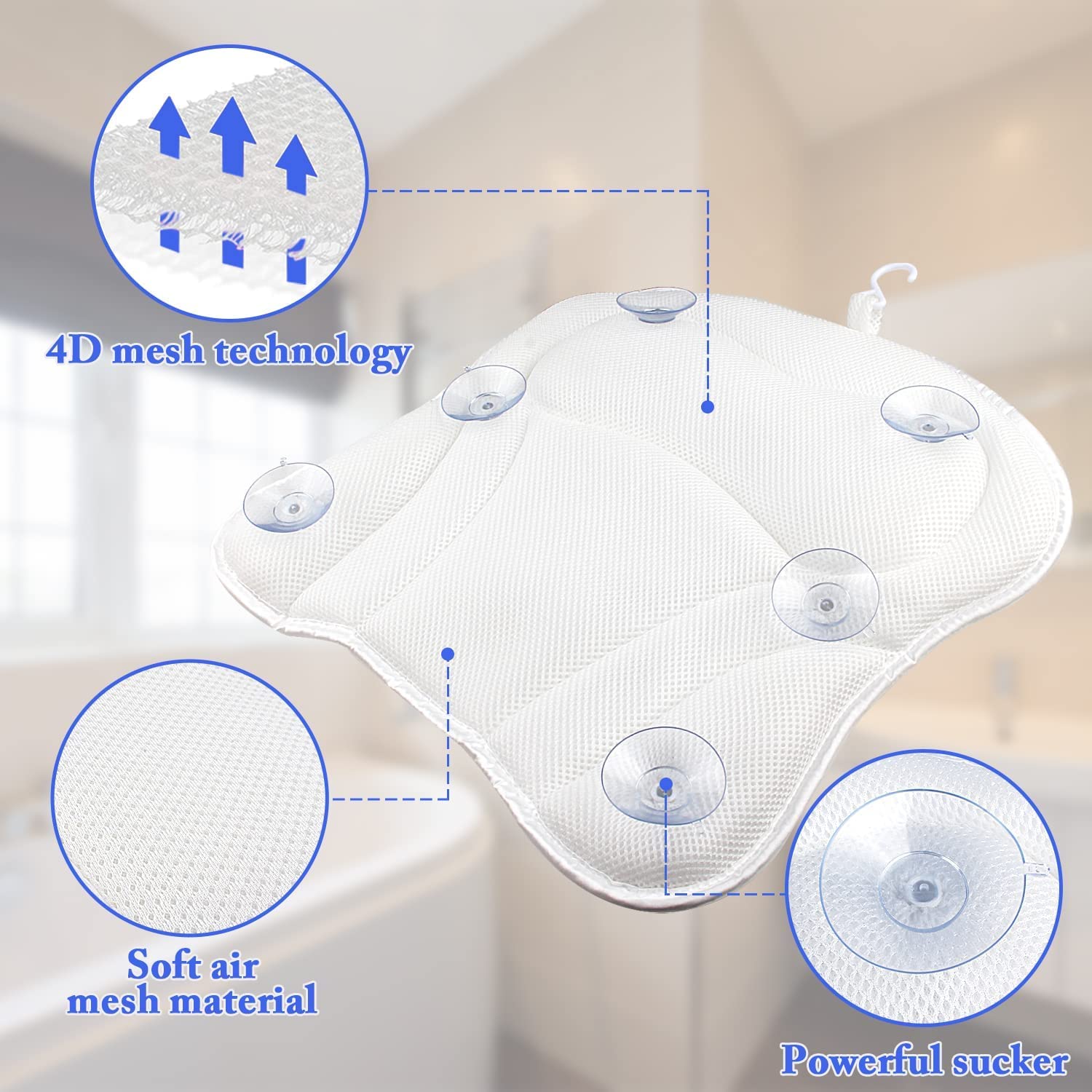 Cuscini Da Bagno Di Lusso Per Supporto Per Collo E Schiena Cuscino Per Vasca Con Morbido Tessuto A Rete 4d E Ventose Antiscivolo 92456644