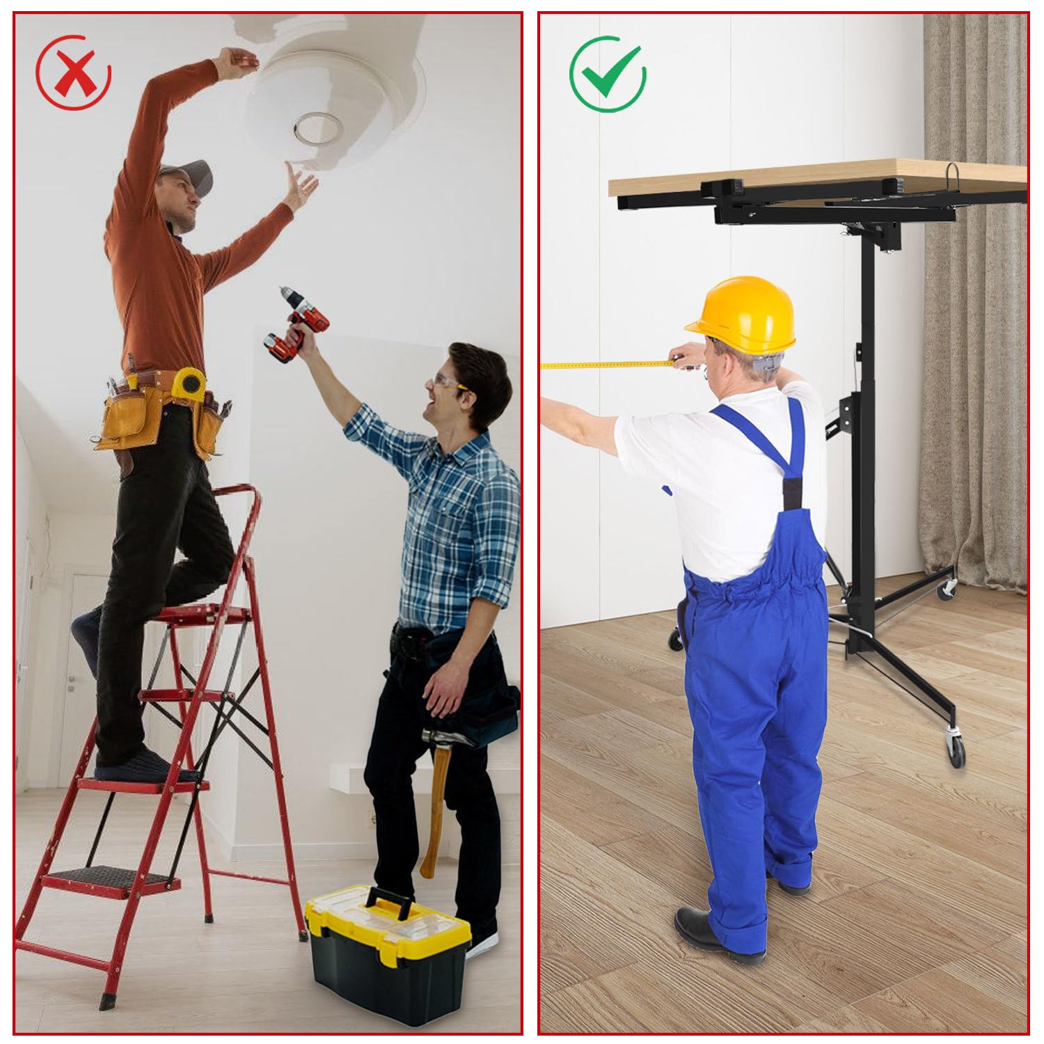 Plattenheber Klappbar XXL, 132–335 cm Arbeitshöhe Höhenverstellbar, 68 kg Traglast, max. 294 cm Lastarmbreite, Stabiler Profi-Plattenlift mit Rollen für Rigipsplatten & Trockenbau, Schwarz