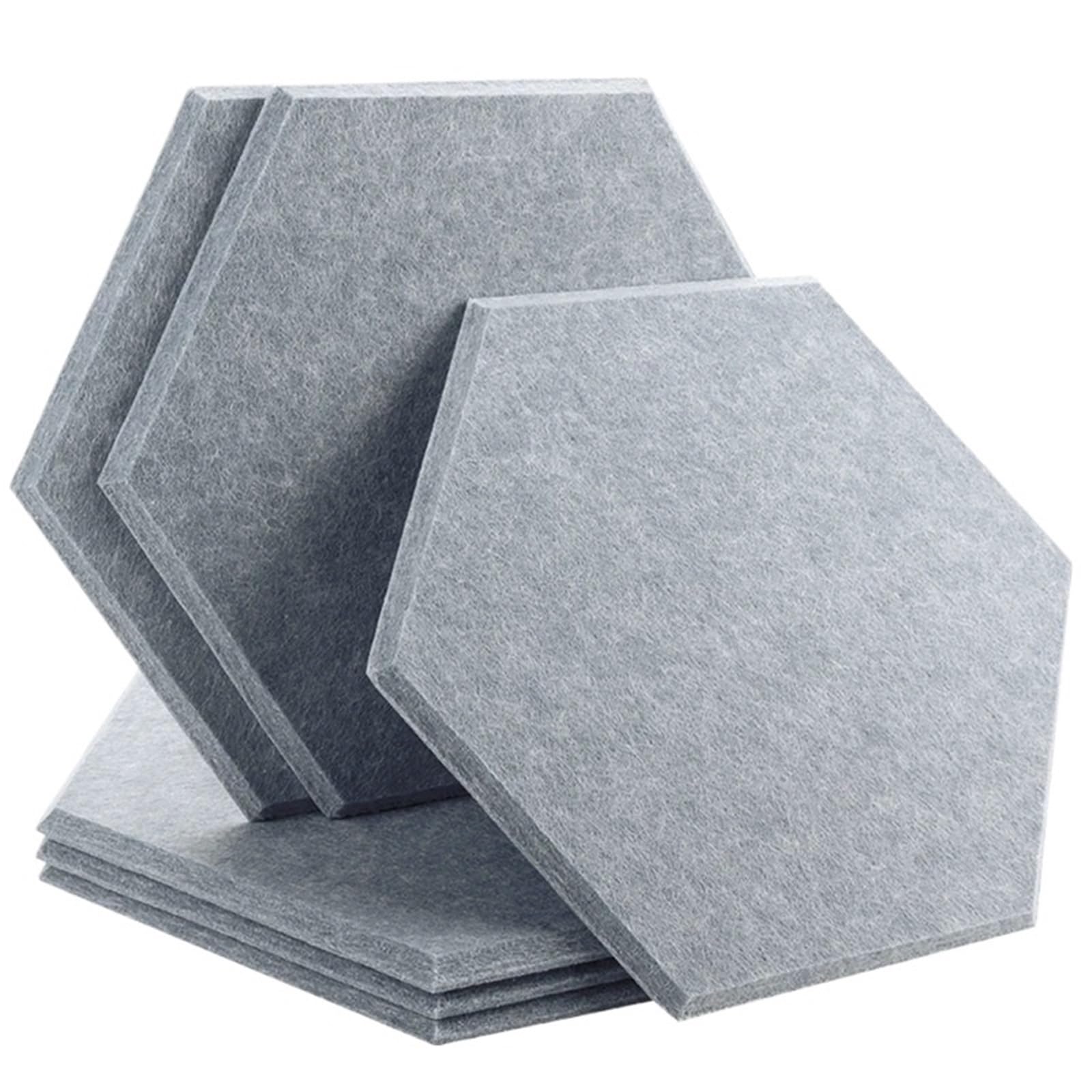Panel Acústico Hexagonal Paneles de pared con absorción sonido, 6 piezas, aislamiento decorativo for dormitorio Para Paredes(34-Afr Grey,Large Hexagon,0.9cm High Density)