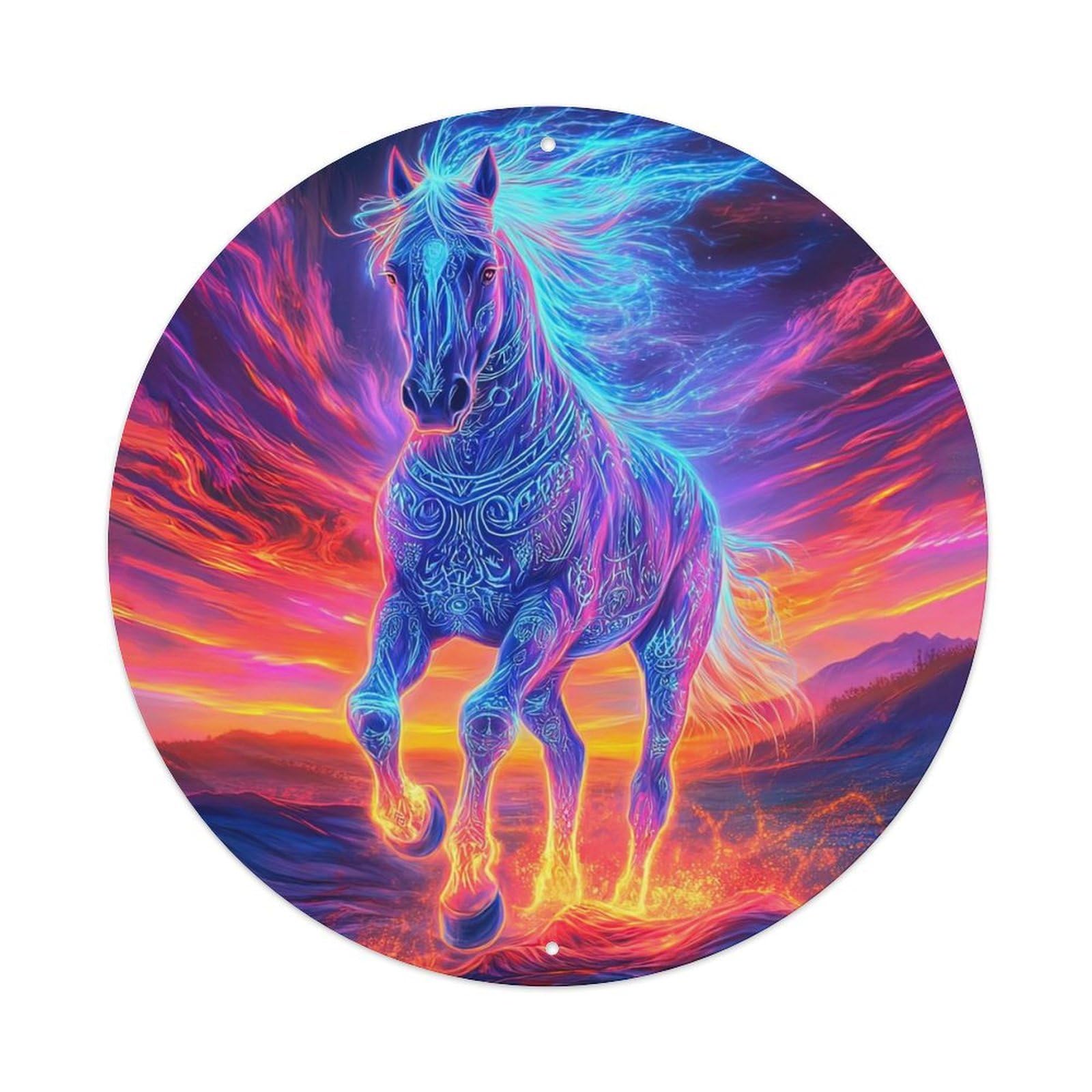 Animal Artwork Glowing Horse Vintage Metal Tin Sign Plaque Wall Decor for Cafe, Club Bar, Office, Garden Metal Poster 8x8Inch