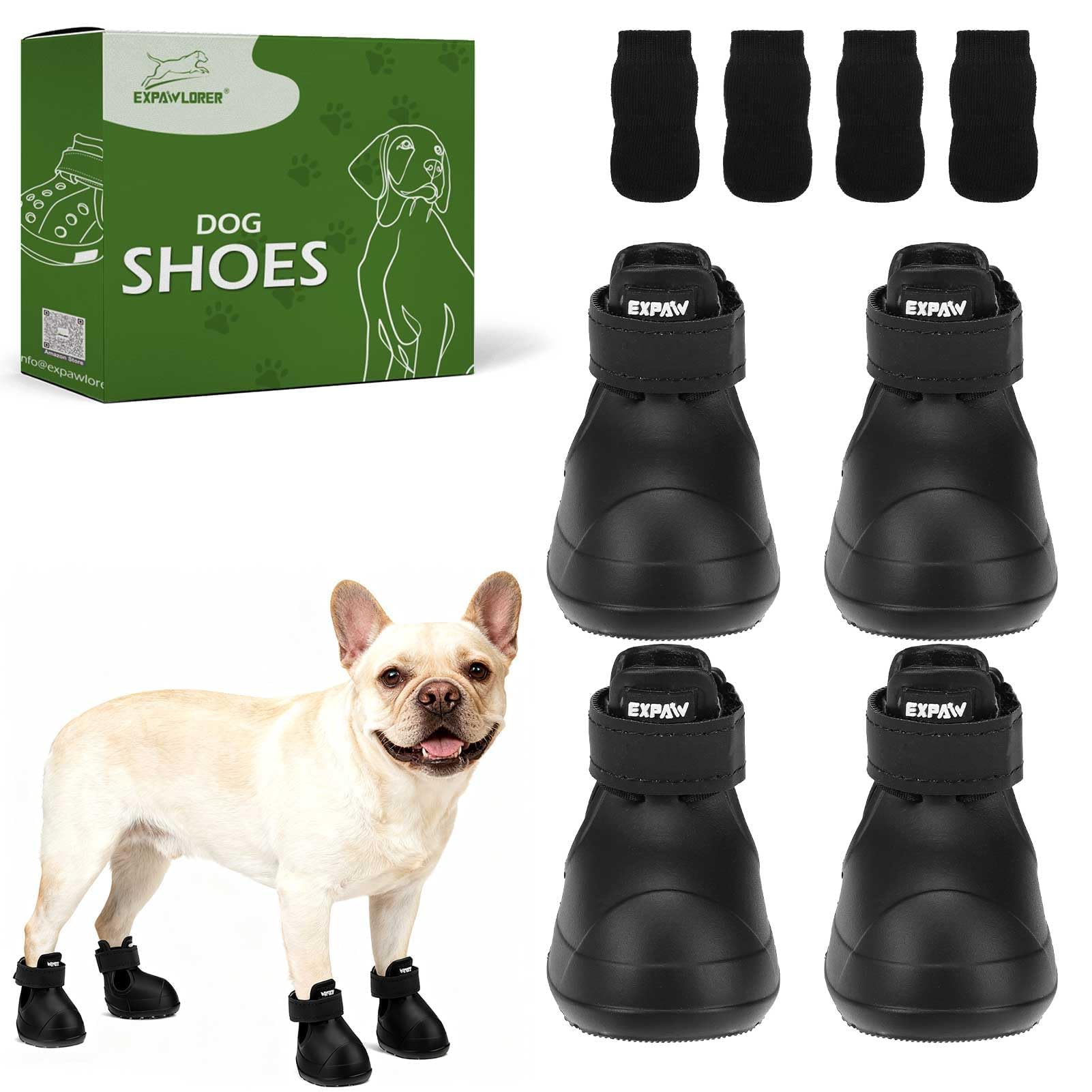 EXPAWLORER Chaussures pour chiens de petite, moyenne et grande taille, imperméables et antidérapantes pour l'hiver avec chaussettes, faciles à mettre et à enlever, bottes et protections de pattes pour