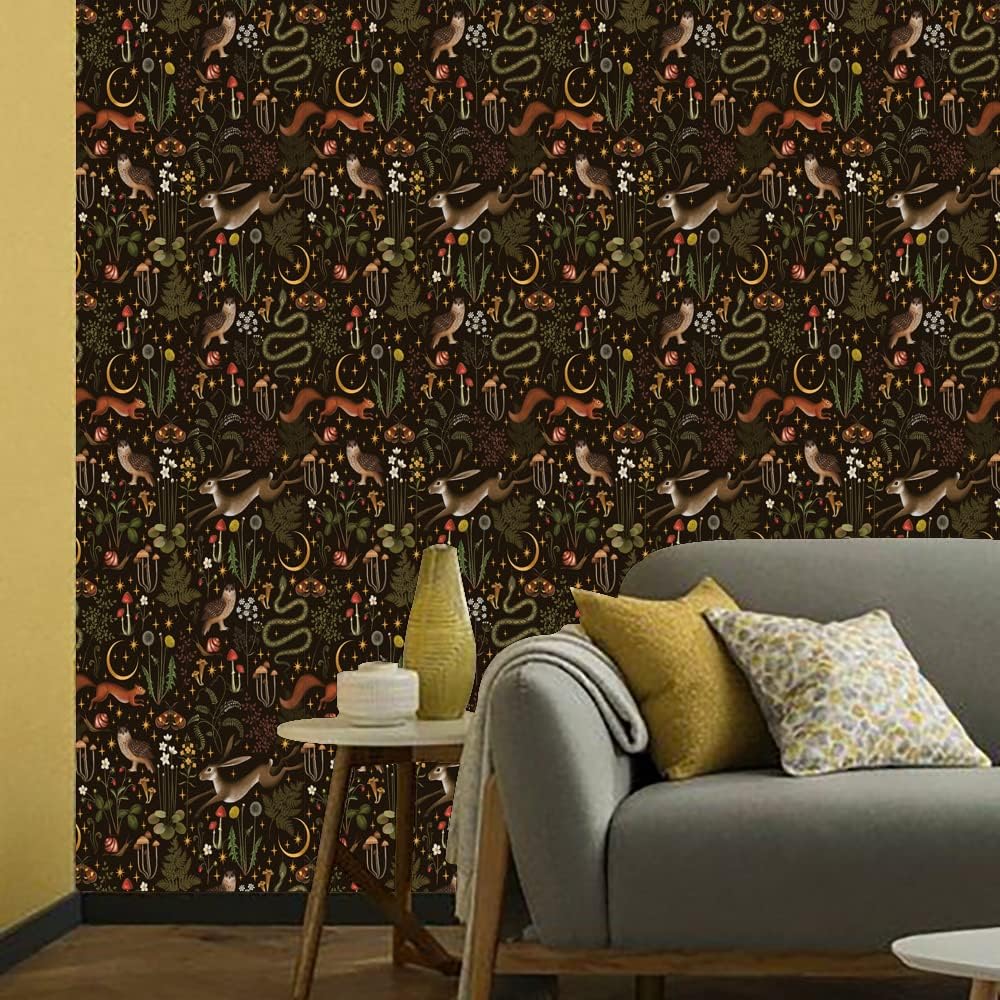 Modern Art Floral Vinyl Wallpaper Peel&Stick Contact Paper for Living Room Bedroom, Removable Wall Sticker Decal for Funiture Drawer Carbinet, 15.7x196.9inch/40x500cm, Frens & Animal, T060