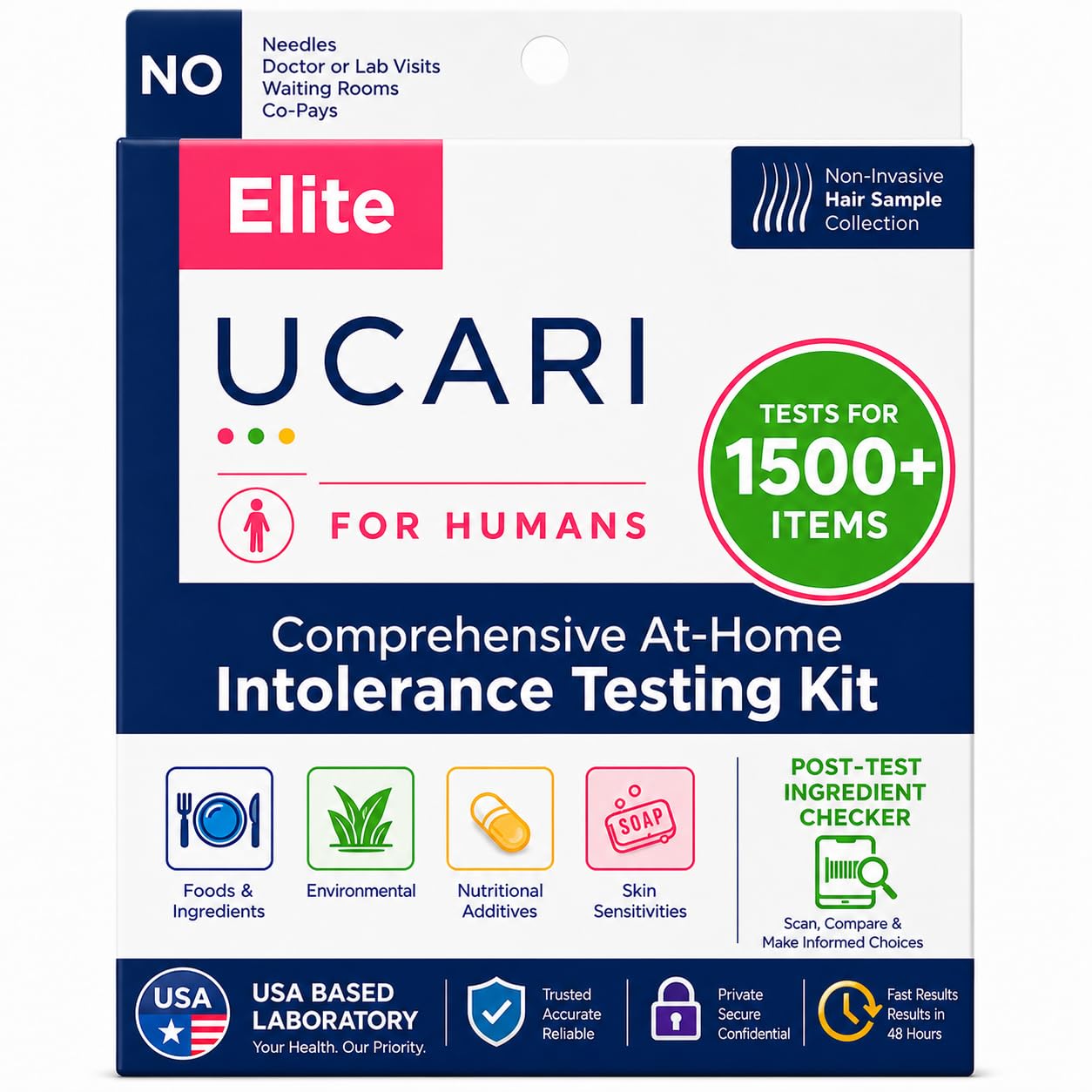 UCARI Test di sensibilità per gli esseri umani | Schermi per oltre 1500 intolleranze | Analisi alimentare e nutrizionale | Metodo di campionamento dei capelli non invasivo | Risultati in 48 ore |