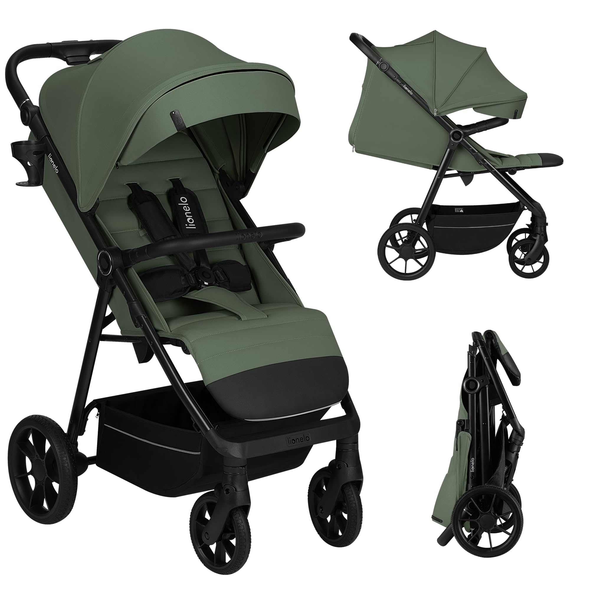 LIONELO Iva Passeggino Leggero e Compatto per Bambini da 6 Mesi a 4 Anni | Fino a 22 kg, Ruote Girevoli 360° con Sospensione, Schienale e Poggiapiedi Regolabili, Cappottina XXL UPF50+, Tessuto Premium