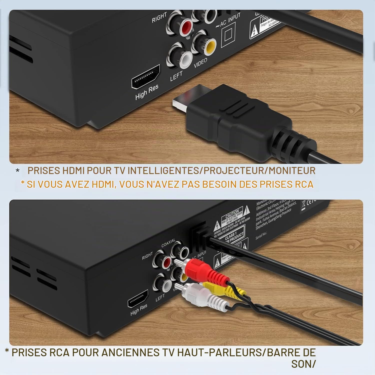 Lecteur DVD HDMI Sans Région pour Smart TV - Mise à l'Échelle 1080p, Entrée USB, Câble HDMI/RCA Inclus, Mémoire de Point d'Arrêt, PAL/NTSC Intégré, Lecteur CD pour la Maison