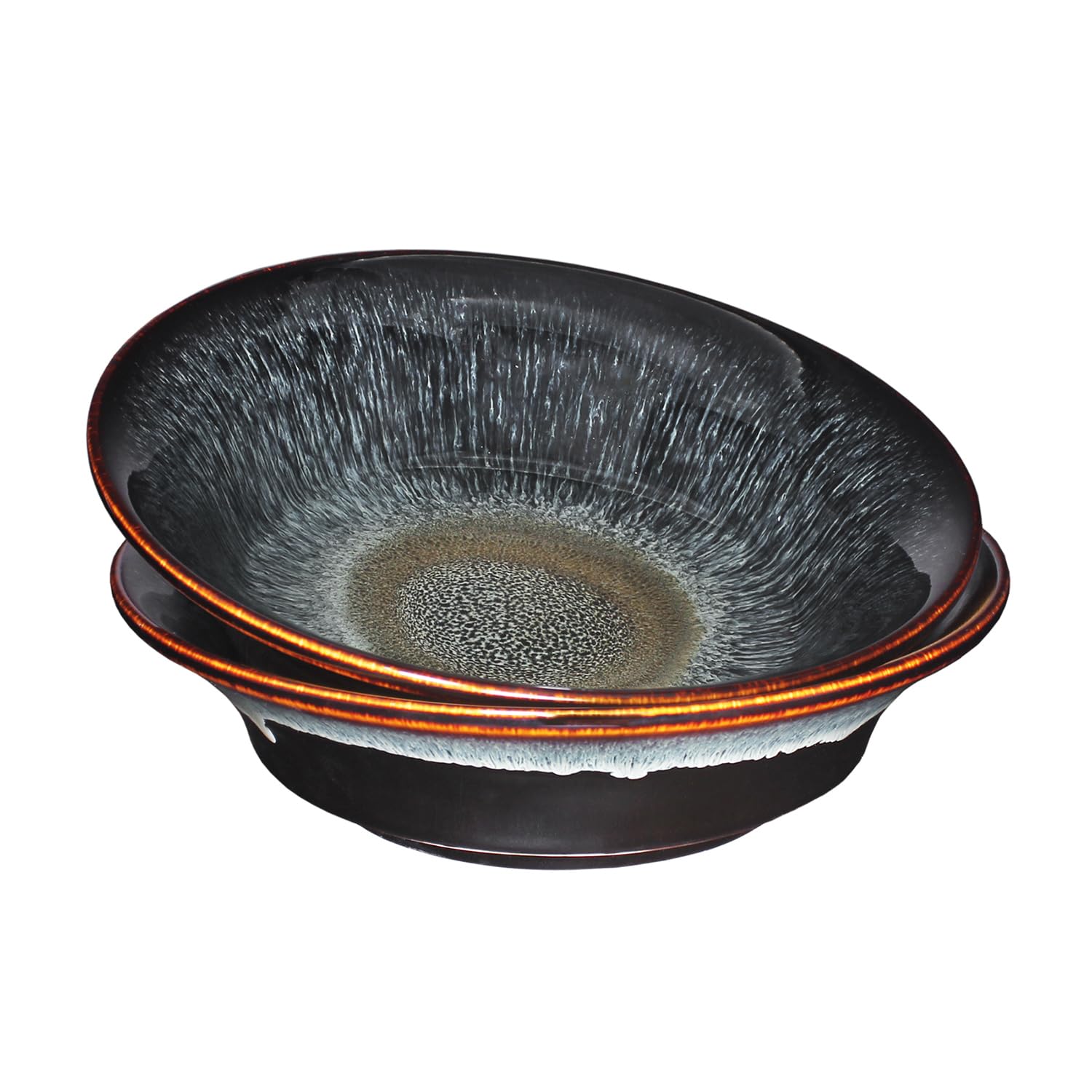 jinsongdafa Ceramic Pasta Bowls Set,105 oz Soup Bowls,Large Salad Bowls,Chip Resistant, Dishwasher Microwave Safe,deep Plate/Wide Bowl, Serving Bowls,Kitchen Dinnerware,Black reactive glaze