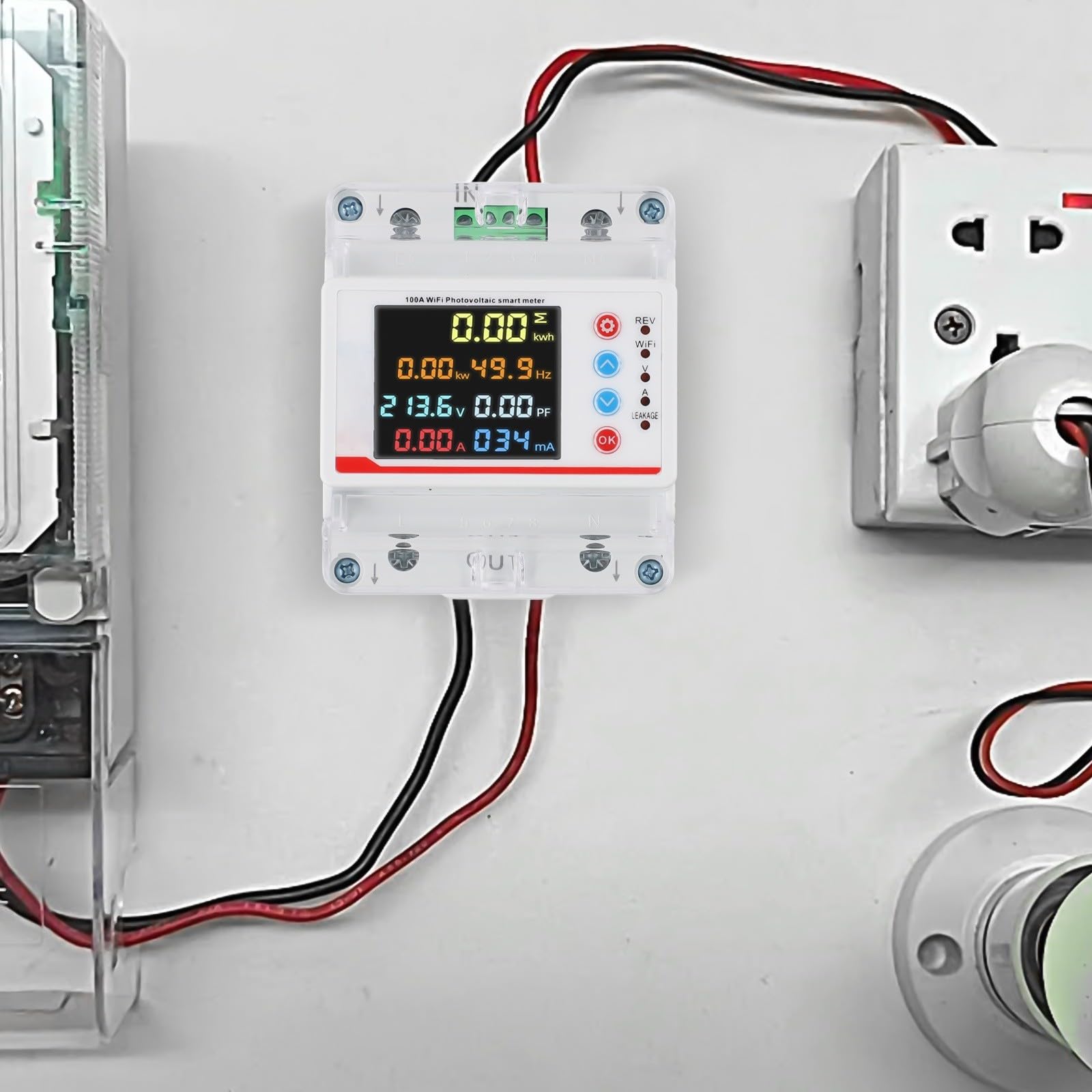 Contador eléctrico monofásico 100 A para aplicación Tuya, interruptor inteligente PV WiFi con 10 funciones de protección, pantalla LCD, gris, 220 V