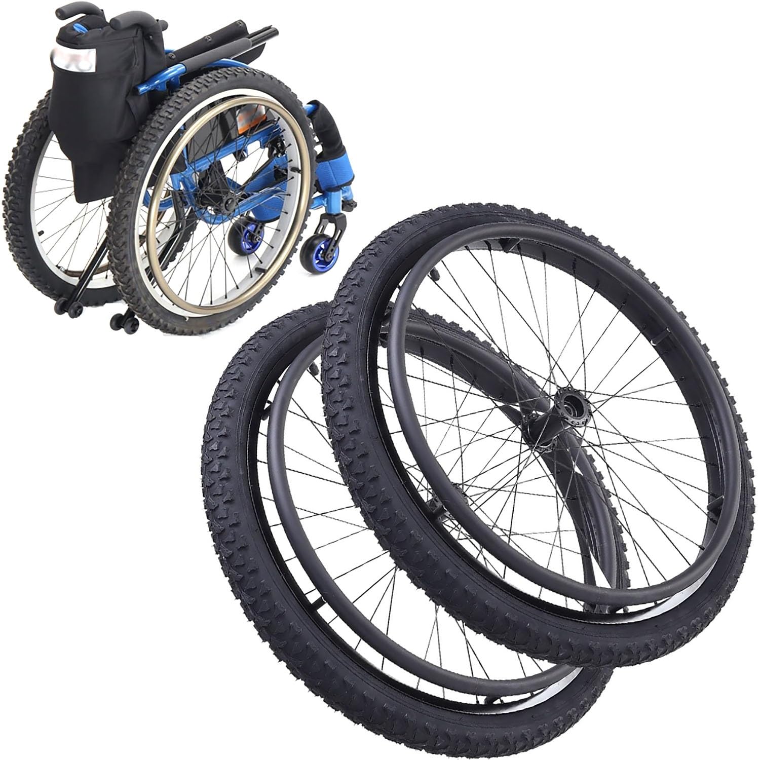 Resistentes Rueda Trasera de Repuesto para Silla de Ruedas Deportivas, 24 x 1.95 Antideslizantes inflables Neumático Todoterreno(Bearing 12.7mm)