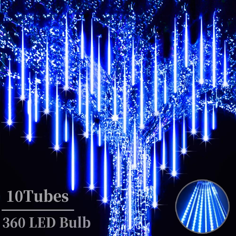 Christmas Meteor Shower Lights Outdoor – 12 Inch 10 Tube 360 LED High Brightness Falling Rain Icicle Cascading Lights for Xmas Tree Roof Eaves Patio Decor Christmas Meteor Shower Lights Outdoor – 12 Inch 10 Tube 360 LED High Brightness Falling Rain Icicle Cascading Lights for Xmas Tree Roof Eaves Patio Decor