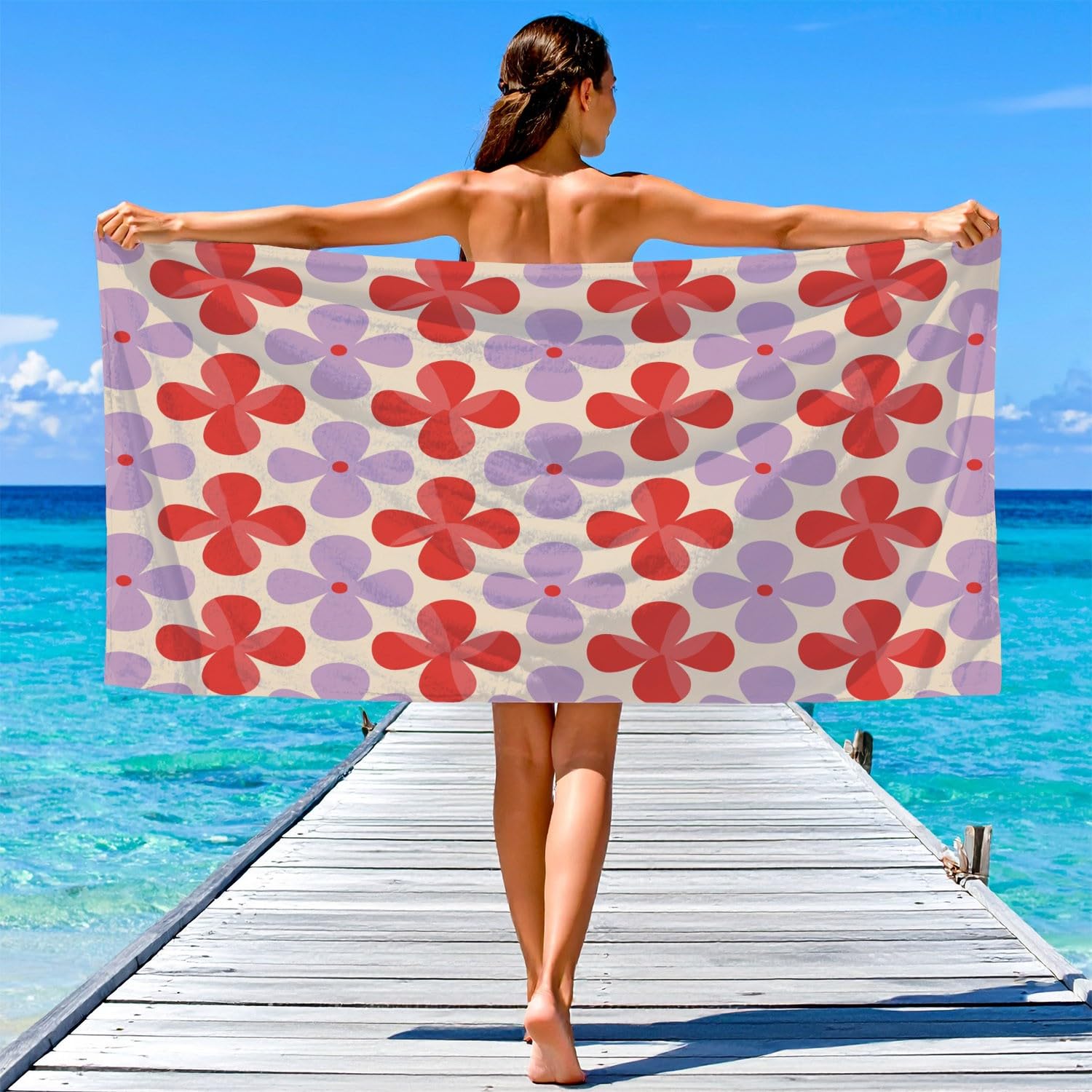 Toalla de playa rústica de secado rápido, sin arena, ligera, de microfibra, para natación, viajes, vacaciones, lindas y divertidas, con corazones, animales, mariquitas, 200 x 100 cm