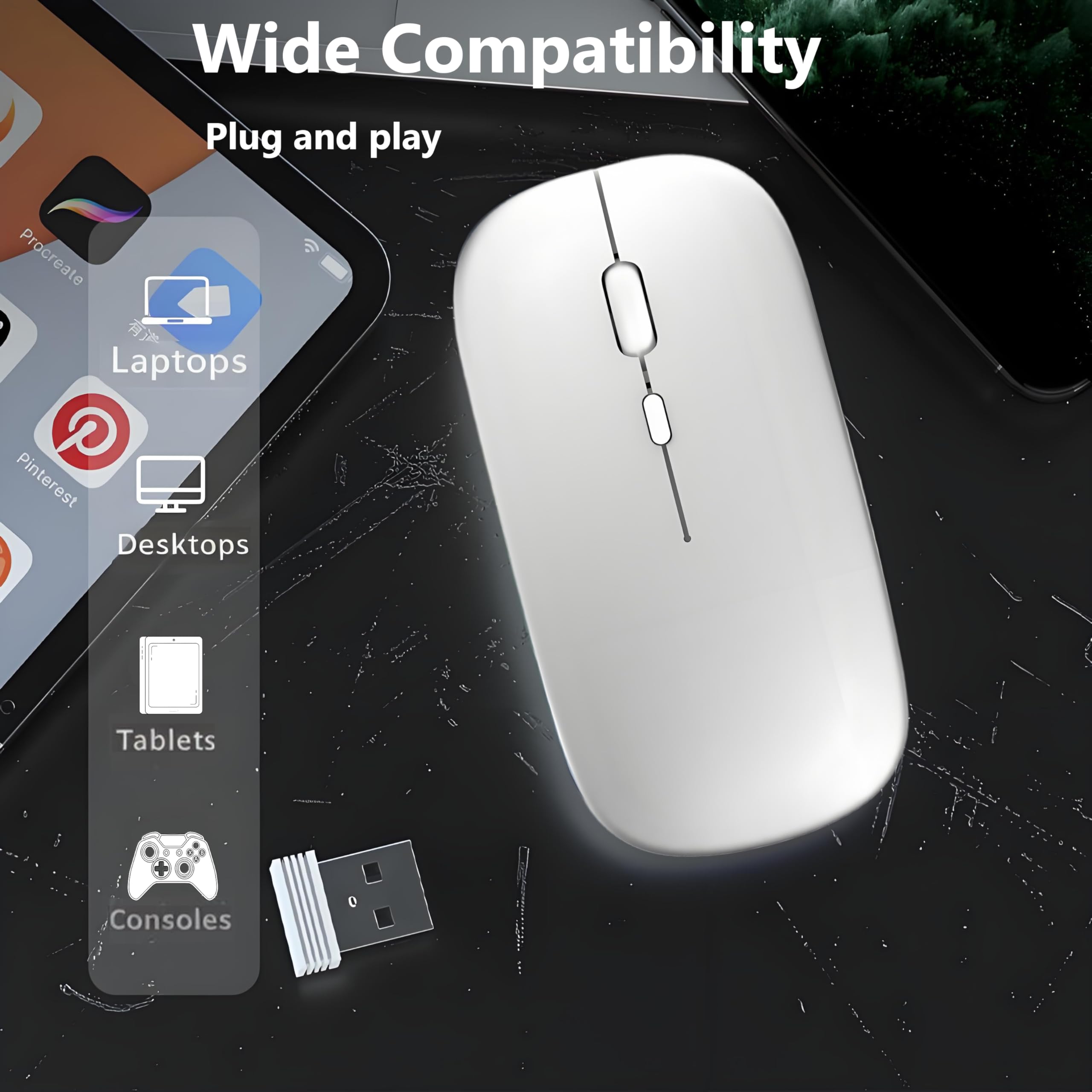 Souris sans fil, 3 souris silencieuses et 1 tapis de souris, souris de bureau optique portable, 2,4 GHz avec mini récepteur USB, 3 DPI réglables pour ordinateur portable, PC, ordinateur de bureau, 3