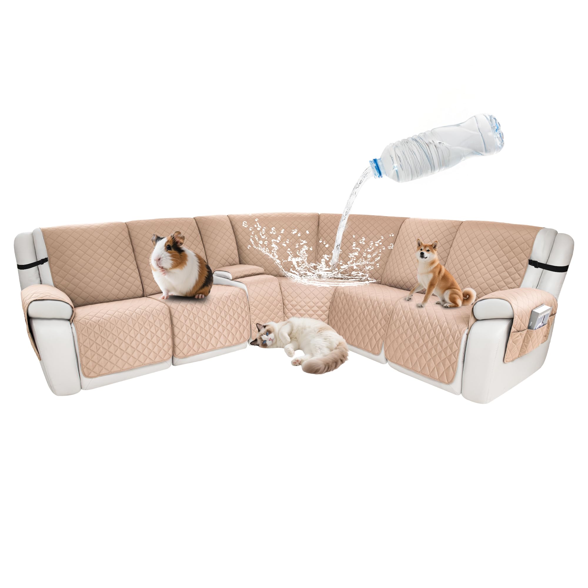 Photo 1 of ROFASVCO Waterproof Sectional Reclining Couch Covers L Shaped Recliner Sectional Sofa Cover 8 Piece Non Slip Washable Corner Recliner Slipcover Set for Pet Dog (5 Seater 1 Console Cover, Chocolate)