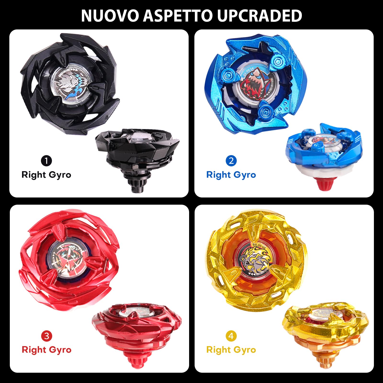 Gyro X Stadium Arena Set dotato di binario di accelerazione X - 4 Trottola, 2 lanciatori e stadio, arena da combattimento per bambini dai 6 anni in su, giocattolo da combattimento per ragazzi, Grigio