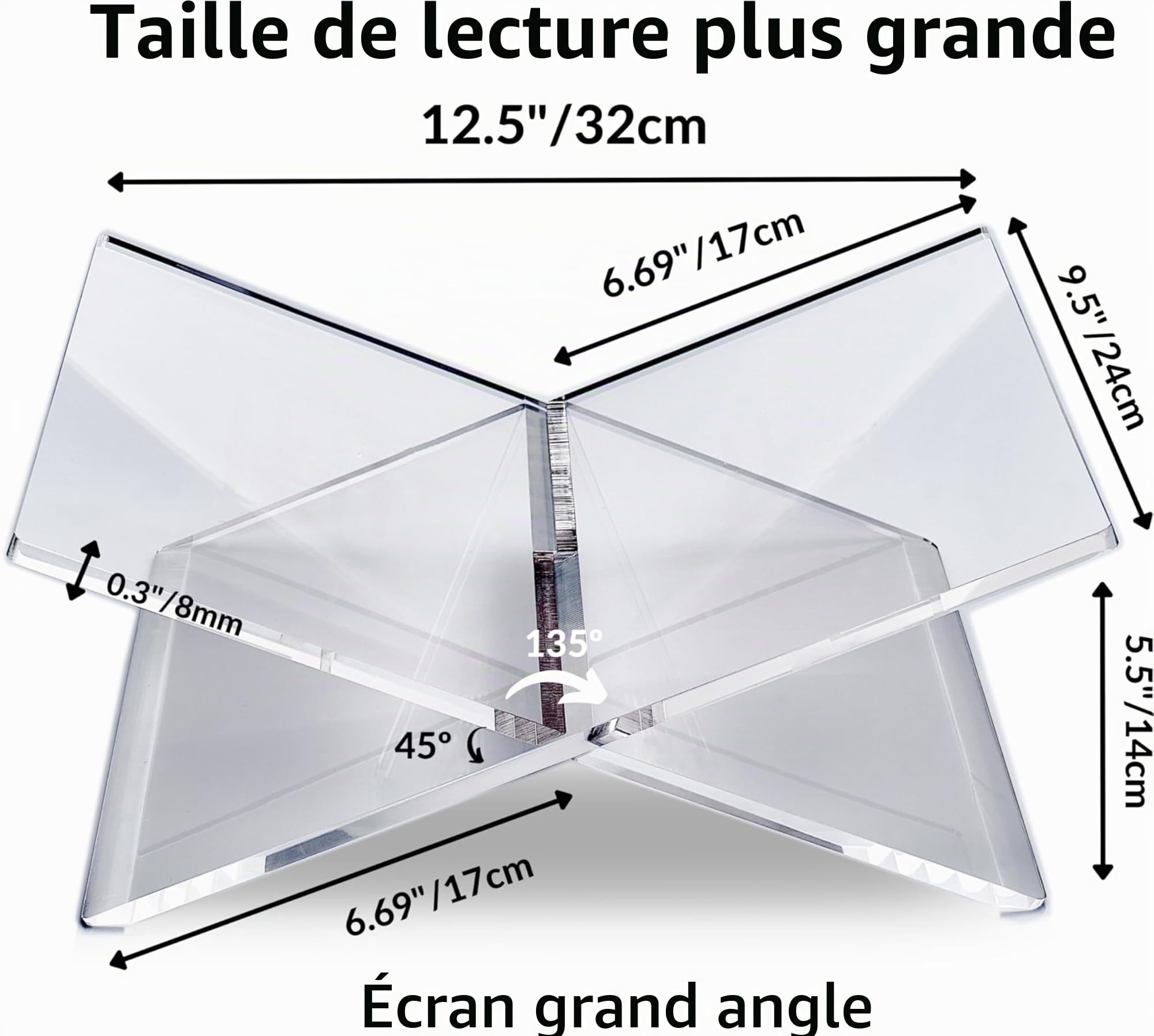 Honygebia Support de livre en acrylique transparent – Support de livre en acrylique avec cadre en croix pour l'affichage et la lecture, adapté pour l'art, la bible, le livre de cuisine, le chevalet