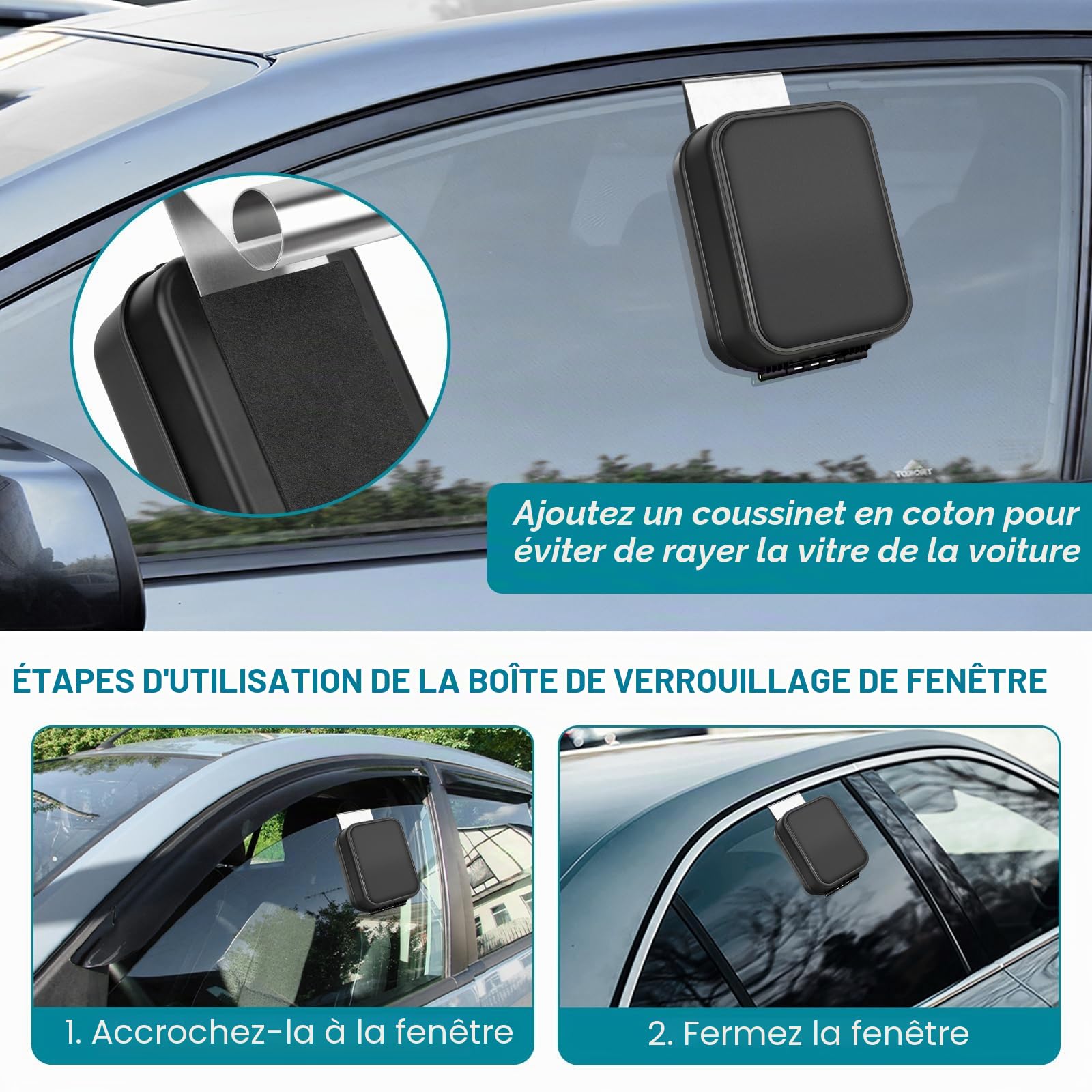 BKNOOU Boîte de verrouillage de clé de voiture, boîte de verrouillage de fenêtre de voiture pour Turo, boîte de verrouillage de voiture robuste et étanche, boîte à clés de fenêtre de véhicule pour