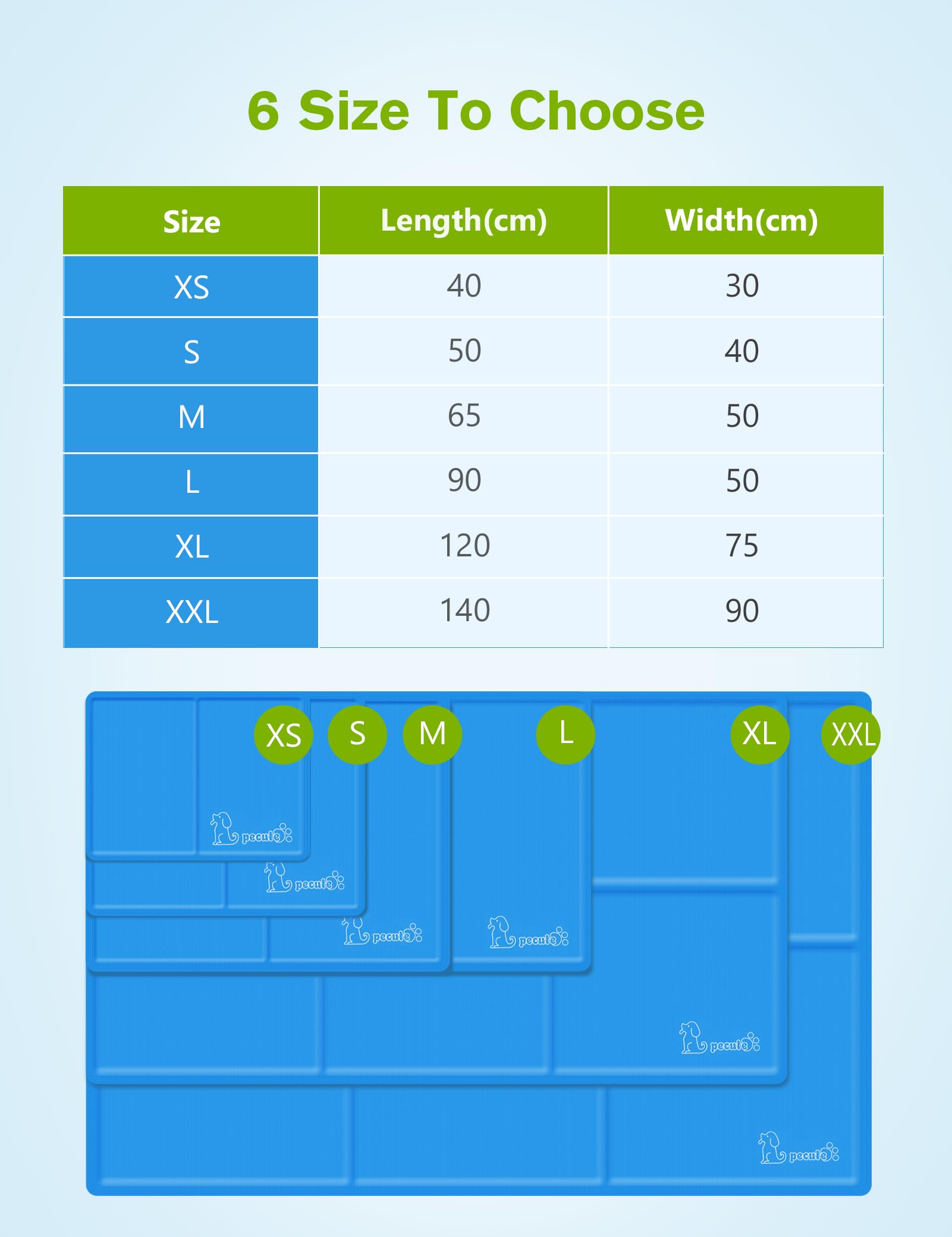 Pecute Tappetino Raffreddamento Cane Gatto 90x50cm - Gel Non tossico - Sistema di Auto Raffreddamento - Perfetto per Cani e Gatti in Estate, L, Blu