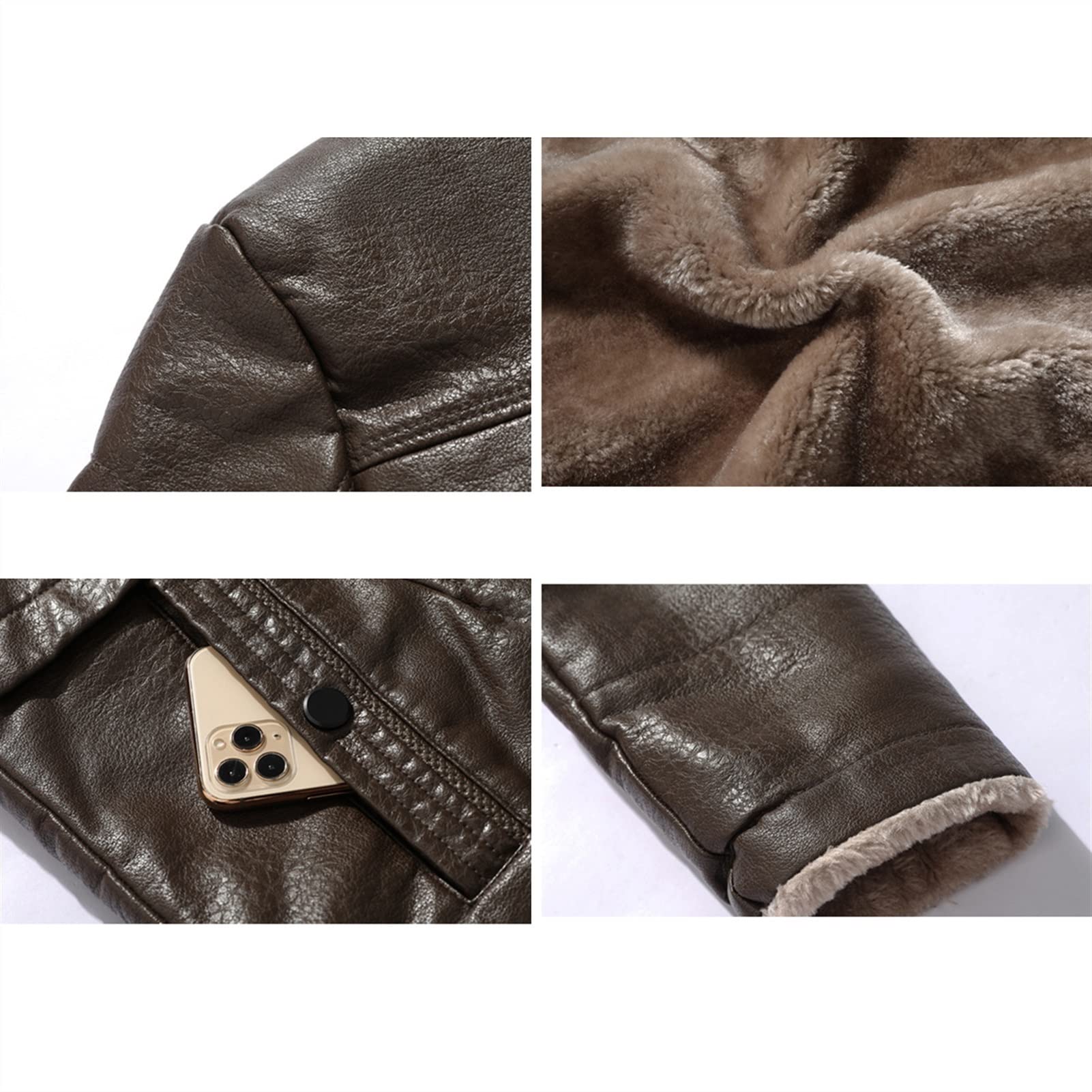 Herren Pelz Lederjacke Flieger Bomber Lammfell Mantel Sherpa Fleece Gefütterte Jacken Herren Kunstpelzjacke