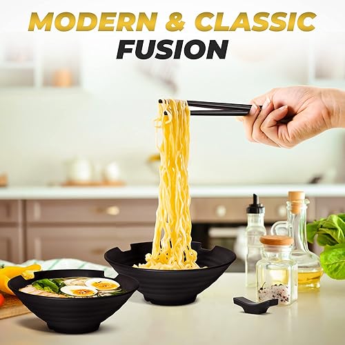 Miniatura 5 de Juego de 2 tazones de fideos Ramen con palillos  Kit de 10 cuencos de ramen japonés aptos para lavavajillas, juego de cuencos asiáticos con palillos