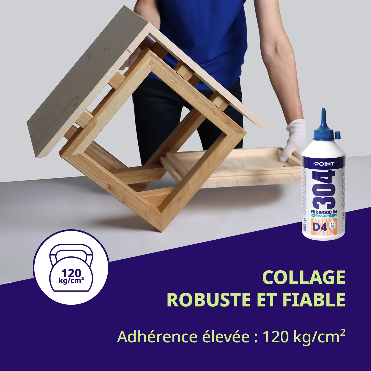 POINT Colle à Bois d’Extérieur et d’Intérieur Anti-Humidité D4 – Colle PU 750 g – Extra Forte pour Meubles et Constructions en Bois – Matériel de Bricolage