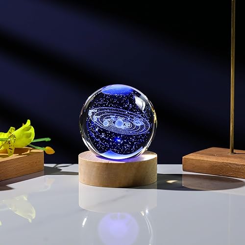Miniatura 5 de Bola de cristal del sistema solar 3D con base táctil de iluminación colorida LED, modelo de sistema solar, decoración de ciencia astronomía, regalos