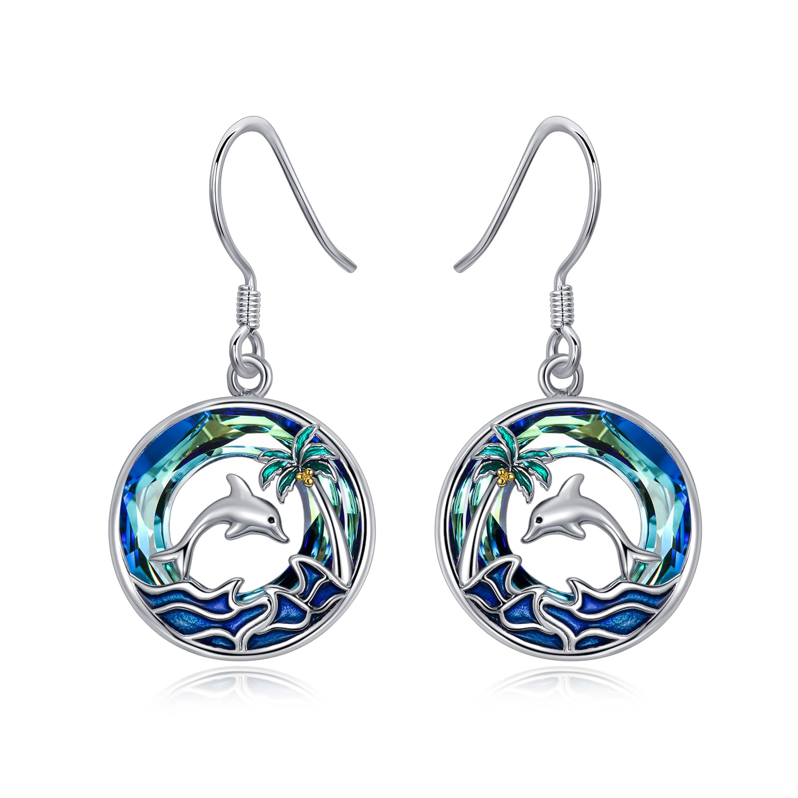 TOUPOP Sea Turtle/Dolphin/Seahorse Earrings 925 Sterling Silver Tropical Palm Tree Earrings Blue Crystal Ocean Jewelry Birthday Christmas Gifts for