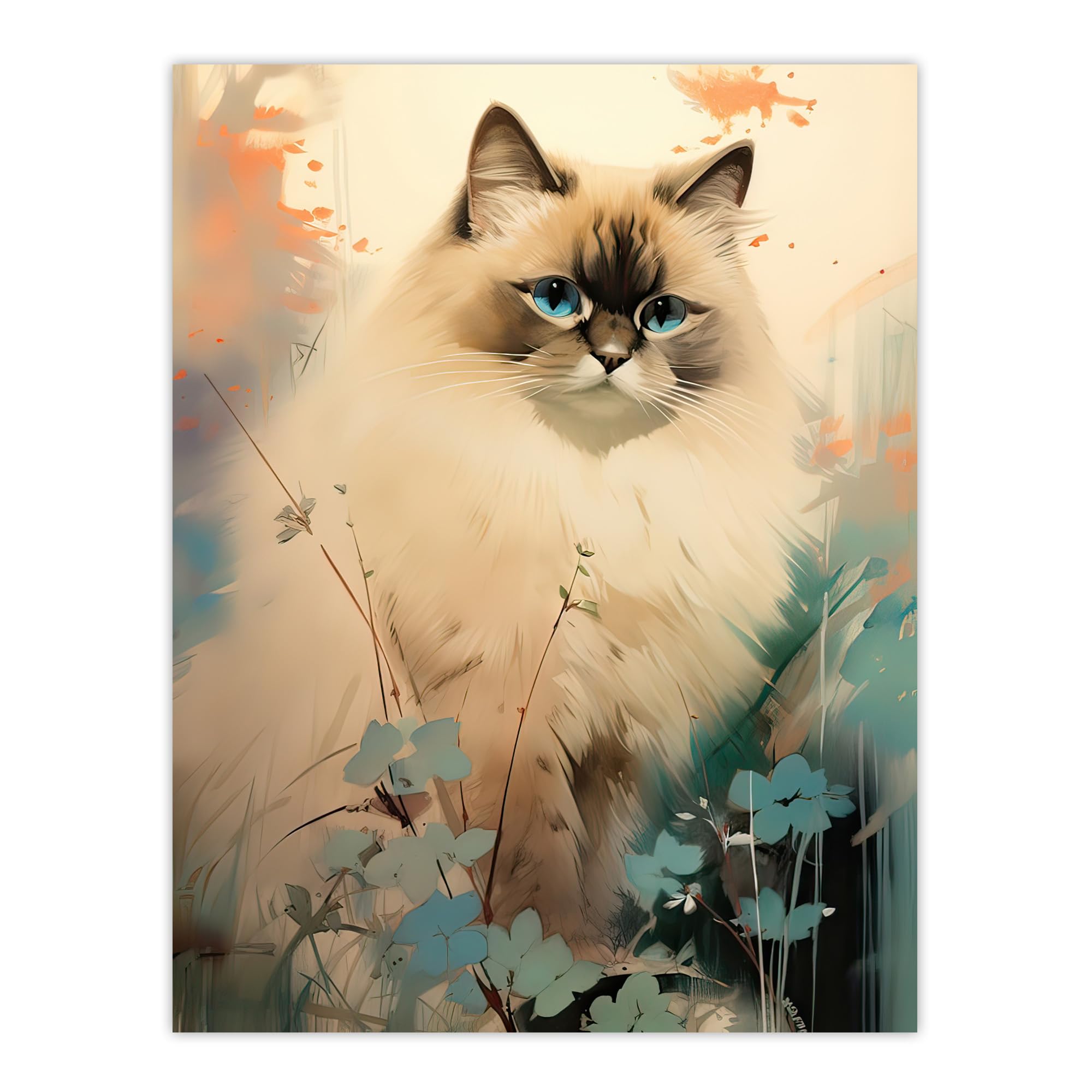 Artery8 Ragdoll Cat Pastel Colour Animal Portrait Extra Large XL Wall Art Poster Print