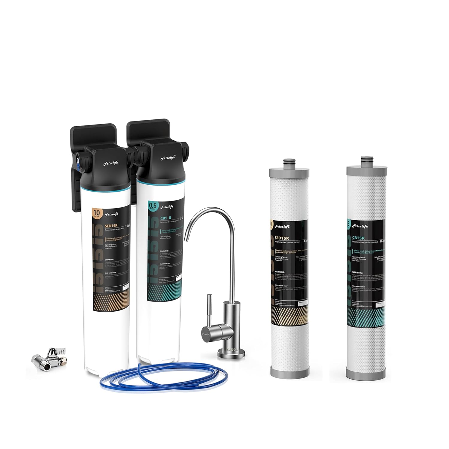 Frizzlife DW15F Under Sink Water Filter, with SED15R and CB15R Replace Filter Include