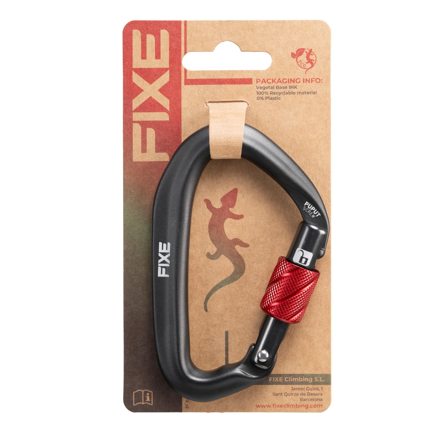 FIXE - Picot Screw, Mosquetón con Rosca Ultraligero para Escalada Deportiva y Maniobras Técnicas, Cierre Screw Lock, Aluminio 7075, Lock Check, EN 12275, 22 kN, Conical Nose