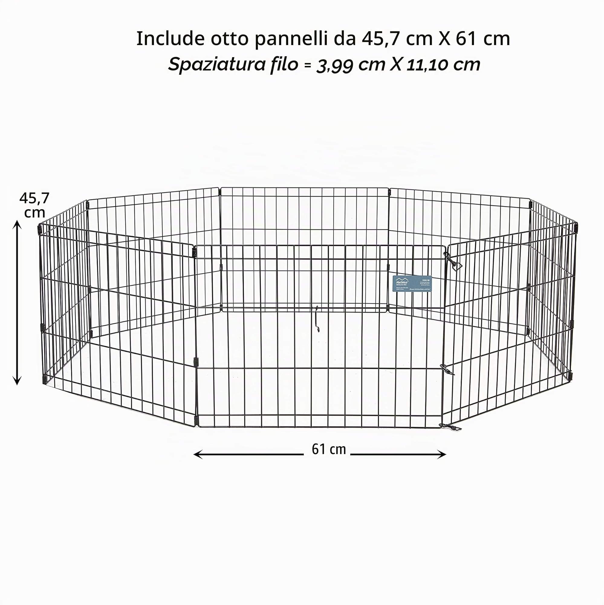 MidWest Homes for Pets, Recinto per animali in metallo, pieghevole, senza porta, con picchetti e rivestimento per elettrodeposizione nero, offre 1,5 metri di spazio per giocare, 46 cm di altezza