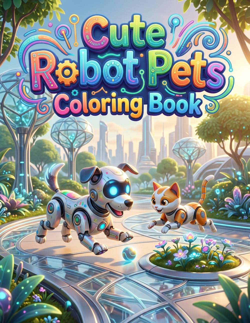 Cute Robot Pets Coloring Book: Fun and Easy Mechanical Animal Friends to Color for Kids