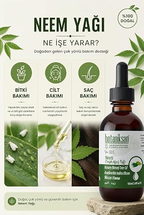 Neem Yağı 100ml - Tesbih Ağacı Soğuk Sıkım, Cilt & Saç & Bitki Bakımı İçin%100 Saf