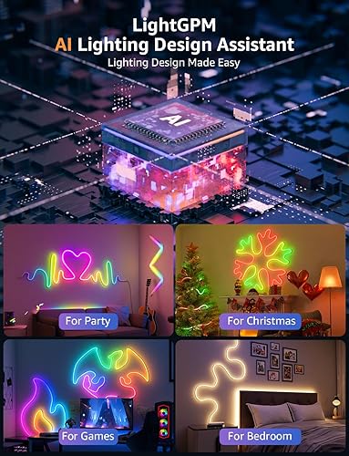 Miniatura 5 de Lepro N1 AI - Cuerda de luces RGB inteligentes para decoraciones navideñas, iluminación generada por IA LLM, sincronización de música LightBeats,