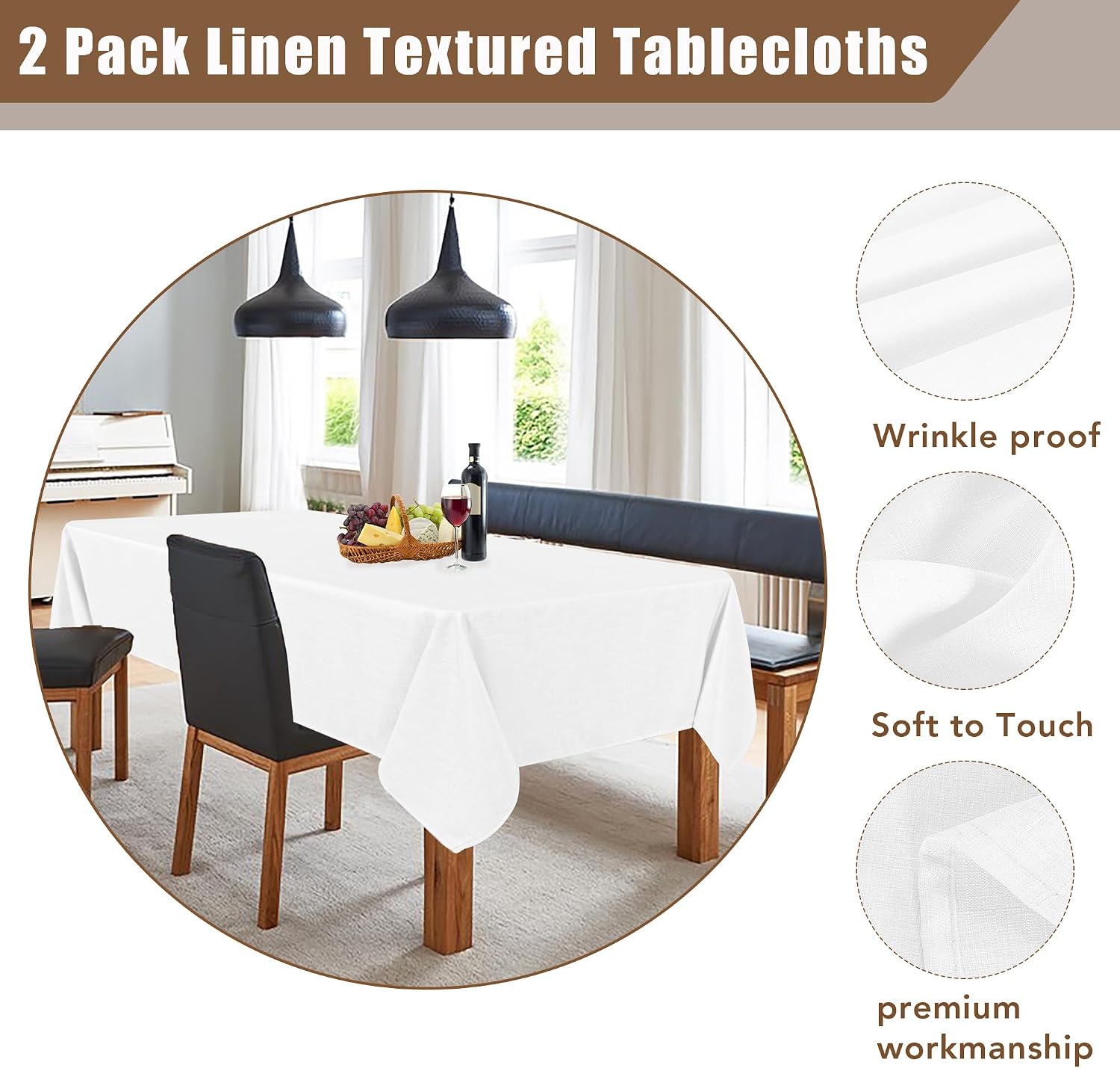 Fitable 2 Pack White Faux Linen Tablecloths Rectangle 54x108 Inch image 4