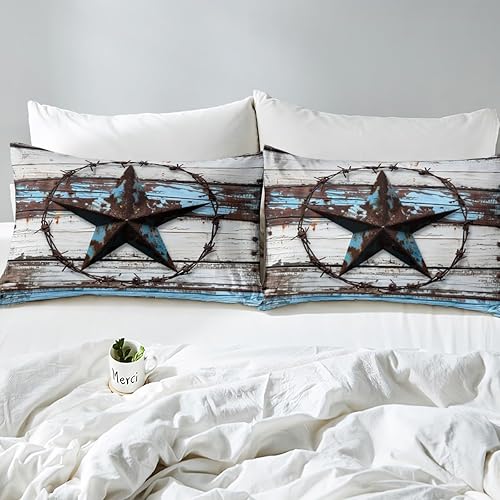 Miniatura 4 de Juego de funda de edredón para niños, tamaño matrimonial, con diseño de estrellas del oeste de Texas, funda de edredón rústica con 2 fundas de