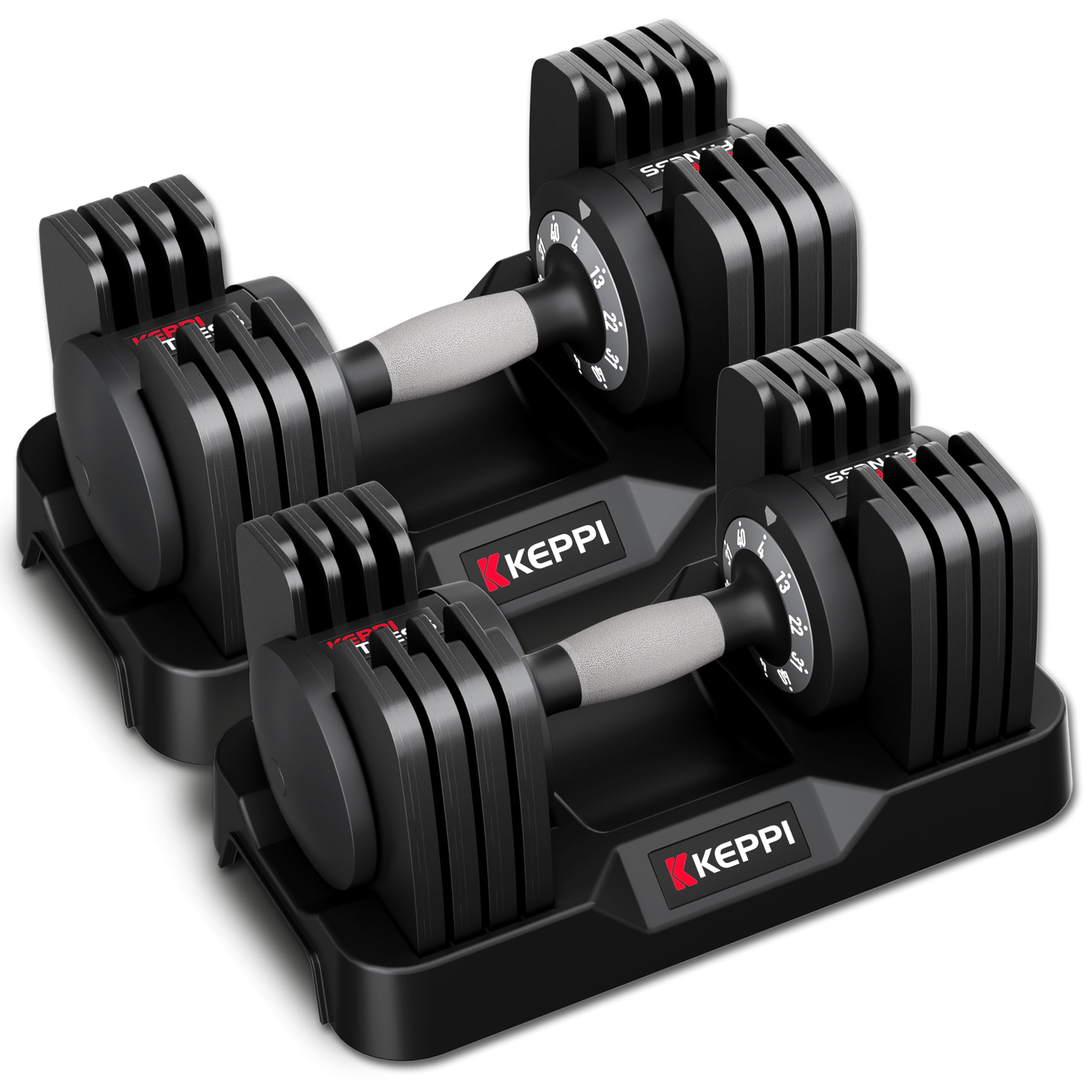 Keppi Adjustable Dumbbells Set-25lb 40lb 55lb 60lb Anti-Slip Metal Fast Adjust Weight Handle Exercise Fitness for Full Body