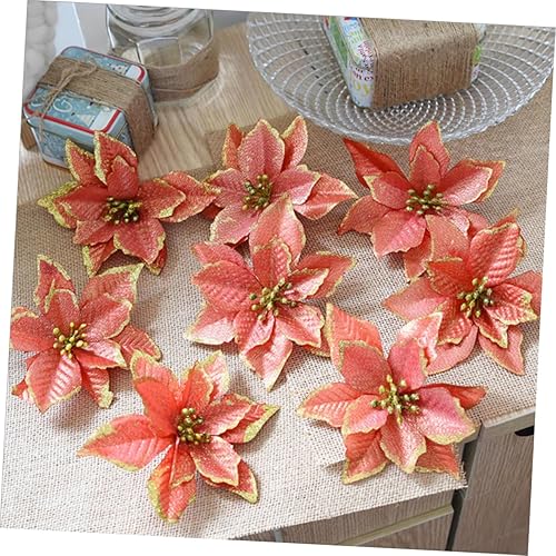 Miniatura 6 de Didiseaon 16 Pcs Glitter Poinsettia Christmas Tree Ornaments Red Flowers Poinsettia Flowers Artificial Tree Flowers Wedding Decor Decorative Flowers