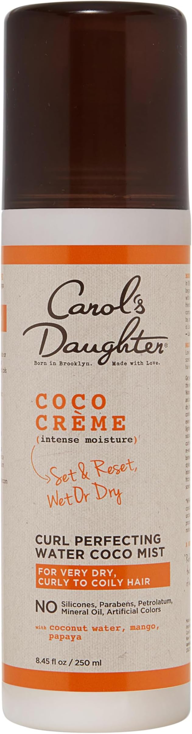 Coco Creme Curl Perfecting Water Coconut Mist, Silicone & Paraben Free Curl Refresher Spray for Curly to Coily Hair, 8.4 Fl Oz