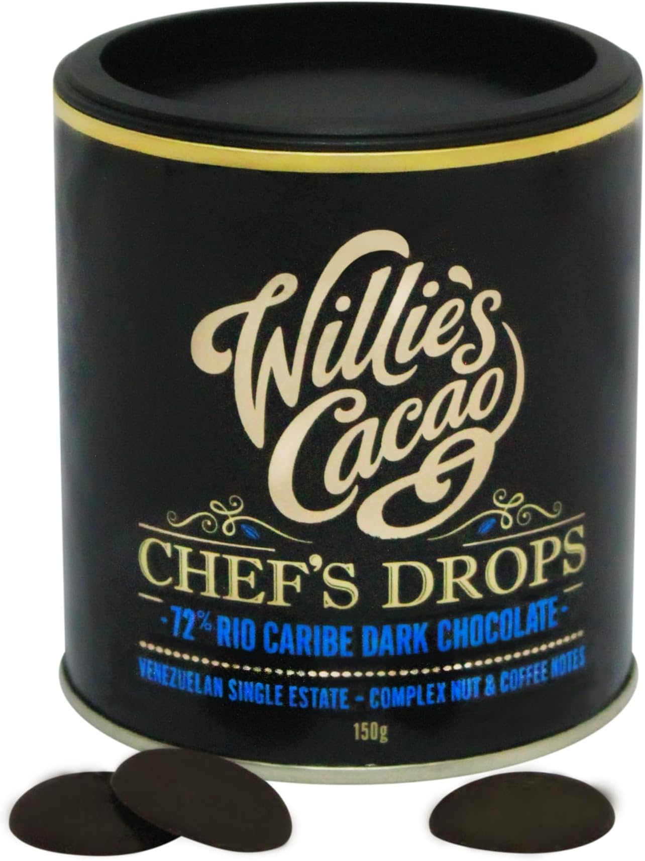 Rio Caribe 72% Dark chocolate Chef's Drops - 150g x 6 - Couverture chocolate with coffee, nutty notes - For cooking & baking - Vegan