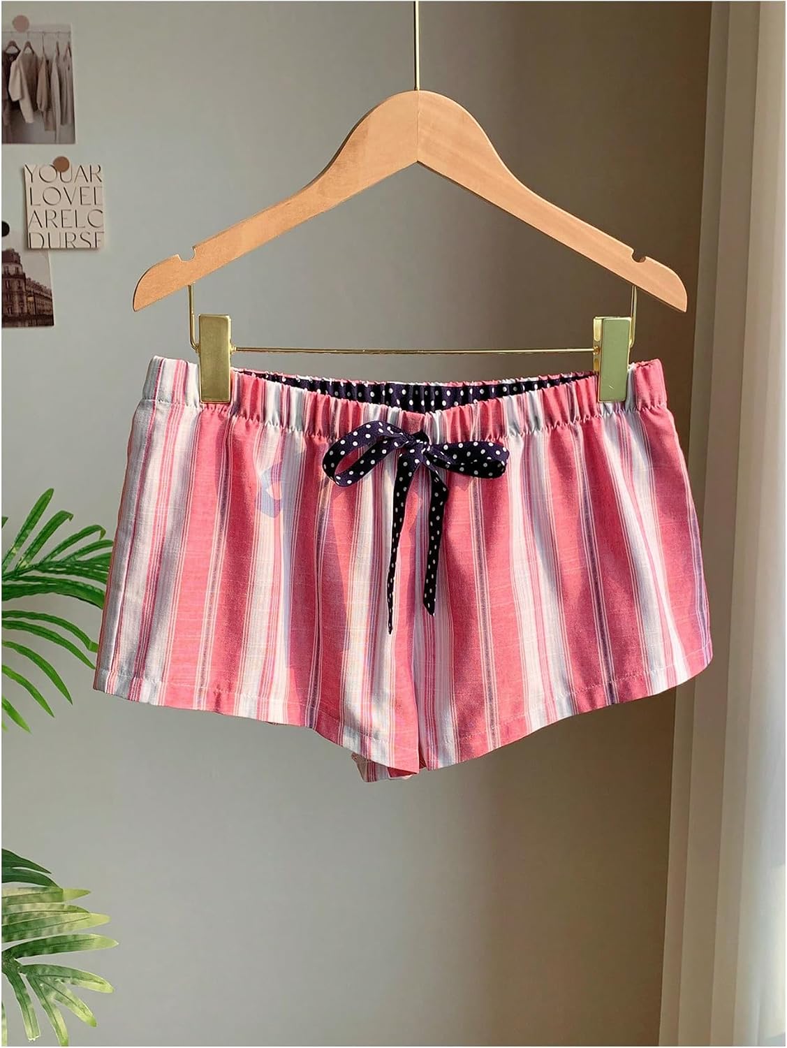 SHENHE Women's Y2k Cute Polka Dots Bow Drawstring Elastic Waist Color Block Striped Lounge Shorts
