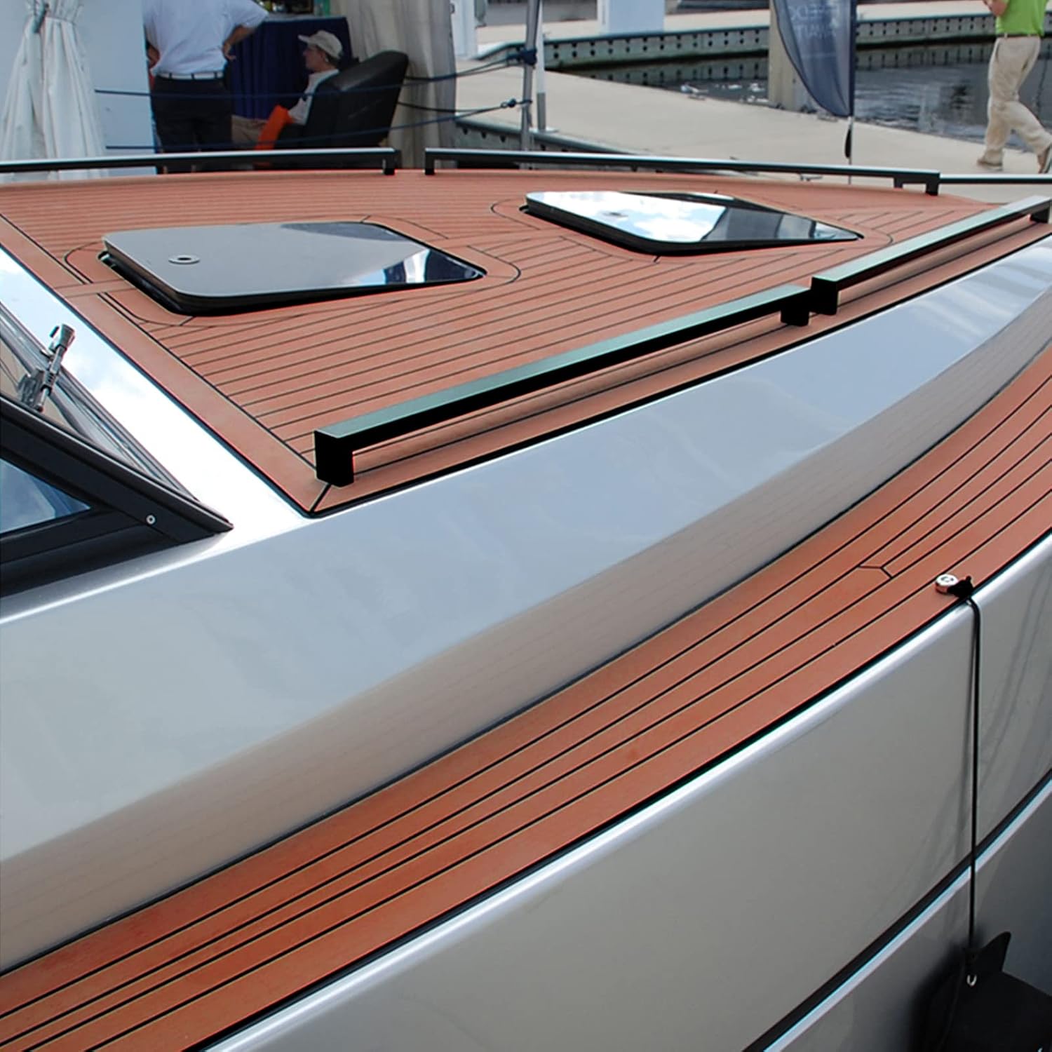 EVA Foam Boat Flooring Decking Sheet, EVA Foam Teak Decking Mat, Non-Slip Self-Adhesive Soft Boat Sea Deck Marine Carpet Mat for Motorboat RV Yacht Kayak Sea Deck Helm Pad Swimming Pool (Teak Black)