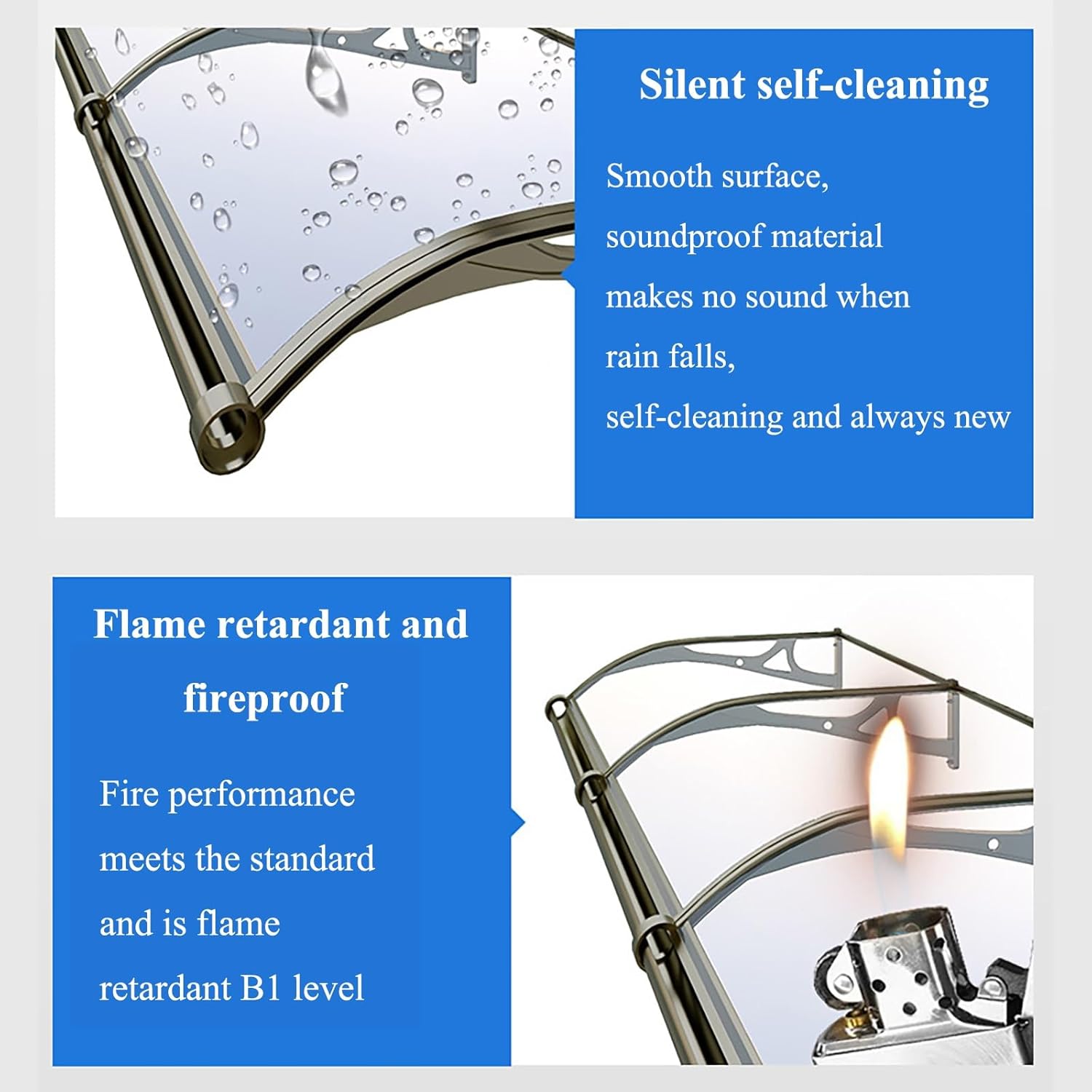 Modern Door Canopy, Brown Polycarbonate Window Awning with Champagne Bracket, UV Protection for Rain and Sun, Stylish Outdoor Shelter, Durable Weather Resistance