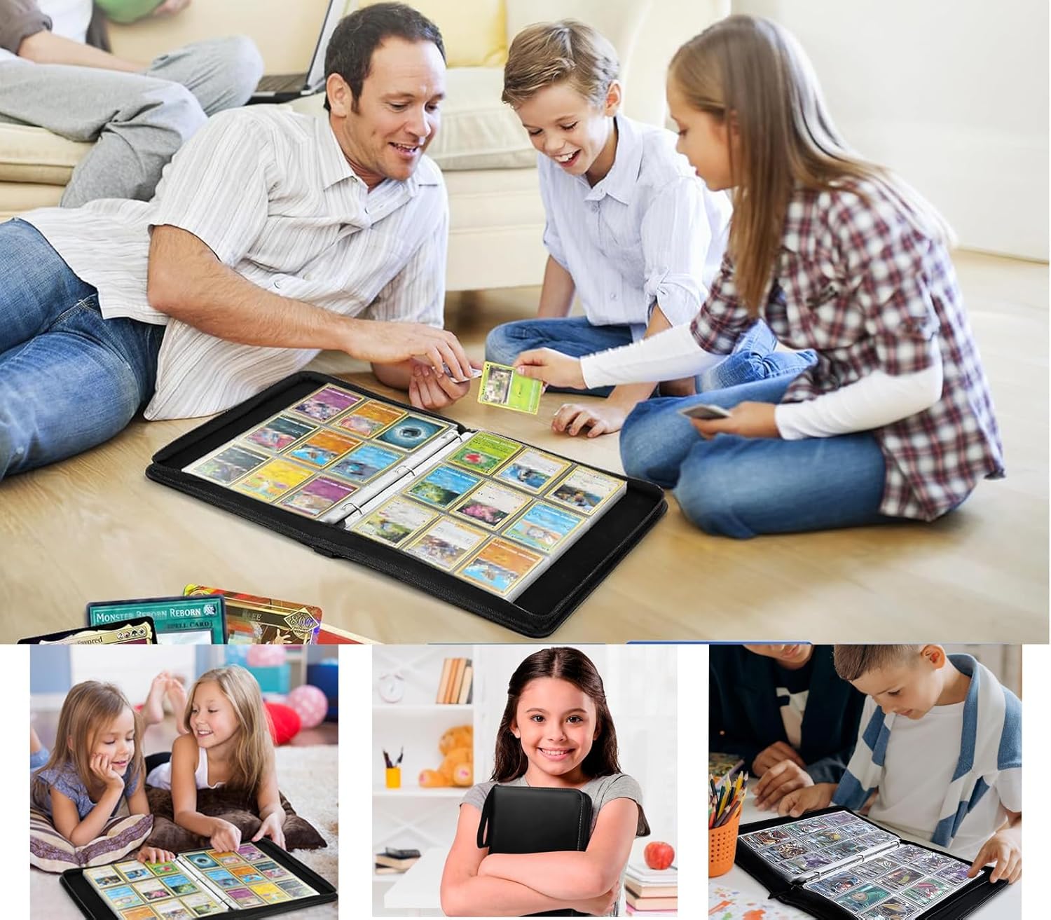 Trading Card Binder 9 Pocket, Portable Collector Binder for 900 Cards, Double Sided Pocket PU Card Collection Album, Card Folder for Baseball, TCG, Sports Cards, Game Cards