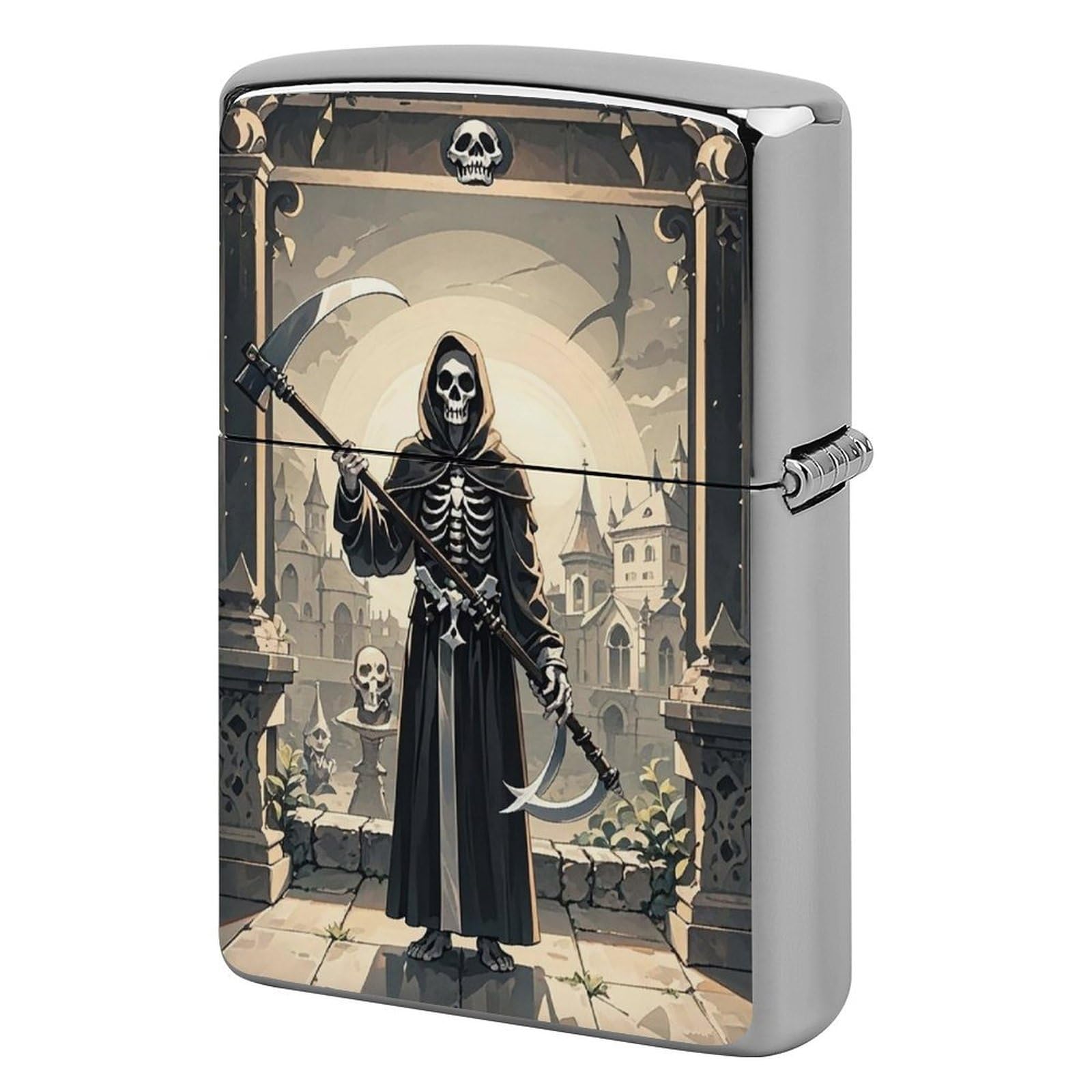 Death of The Skull Lighter Case for Men, Personalized Lighter Cover for Valentine's Day Gifts, Flip-Top Lighters Shell for Outdoor, Portable Lighters Protective Sleeve