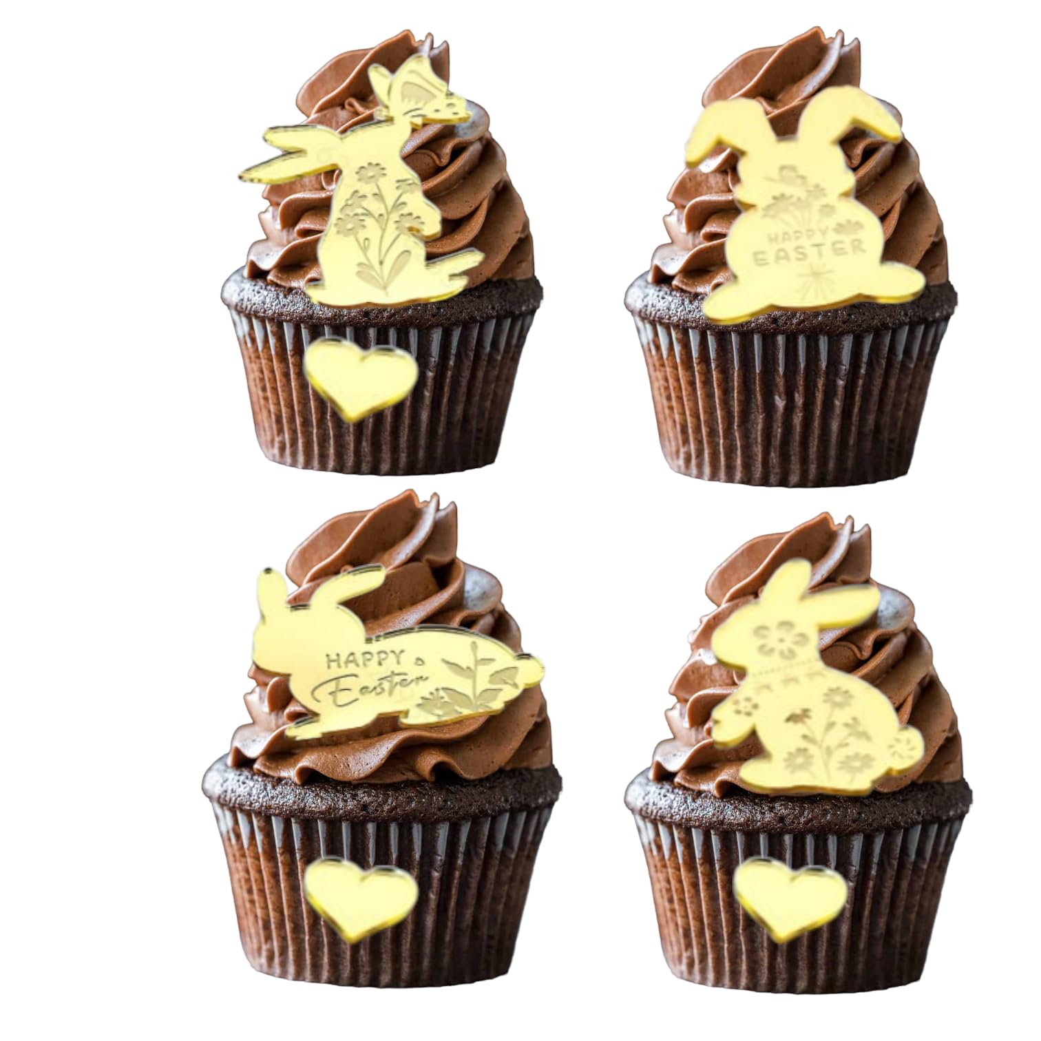 7 Piece Easter Bunny Acrylic Cupcake Toppers - 4x Cupcake Toppers and 3x Hearts - Happy Easter Cake Topper Decoration
