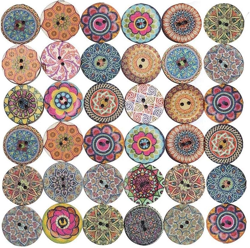 60 Stück Bunte Holzknöpfe 20mm - 6 Farben Mit 4 Löchern Für Nähen & Basteln