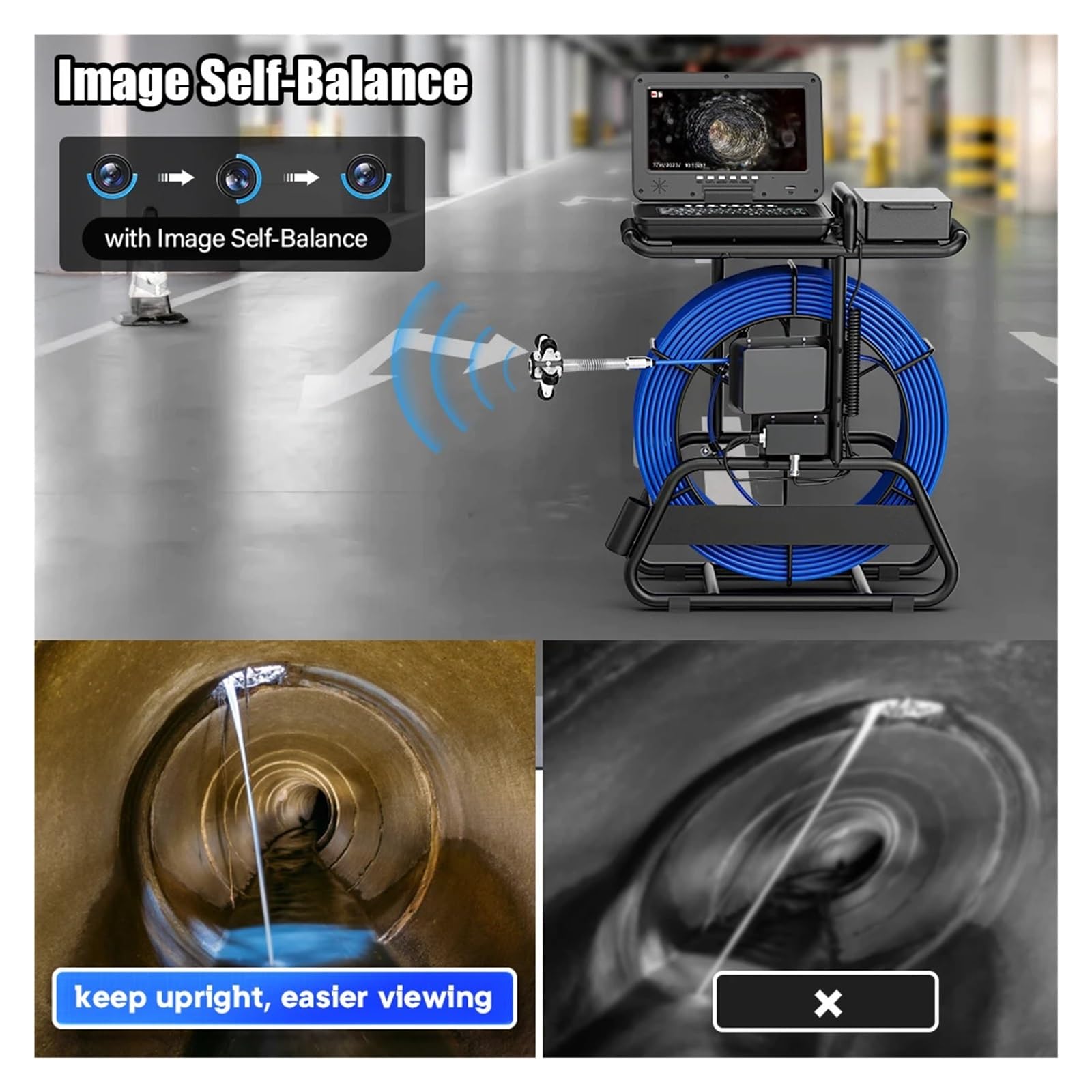 Kamera Inspekcyjna Do Kanalizacji 10'' 1080P Ekran Rur Licznik Metrów + Samopoziomujący Lokalizator 512 Hz + Kabel O Średnicy 7 Mm Dobra Jakość Obrazu(100 m,With receiver)